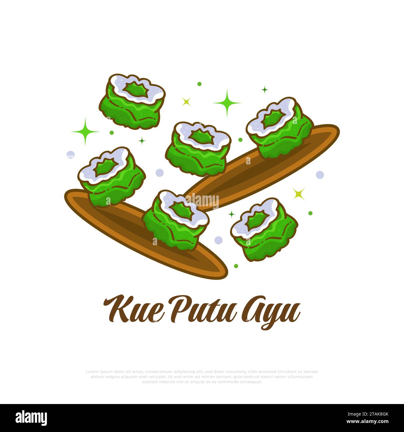 Illustration von Kue Putu Ayu, traditioneller indonesischer Kuchen. Vektor Für Gedämpften Kuchen Stock Vektor