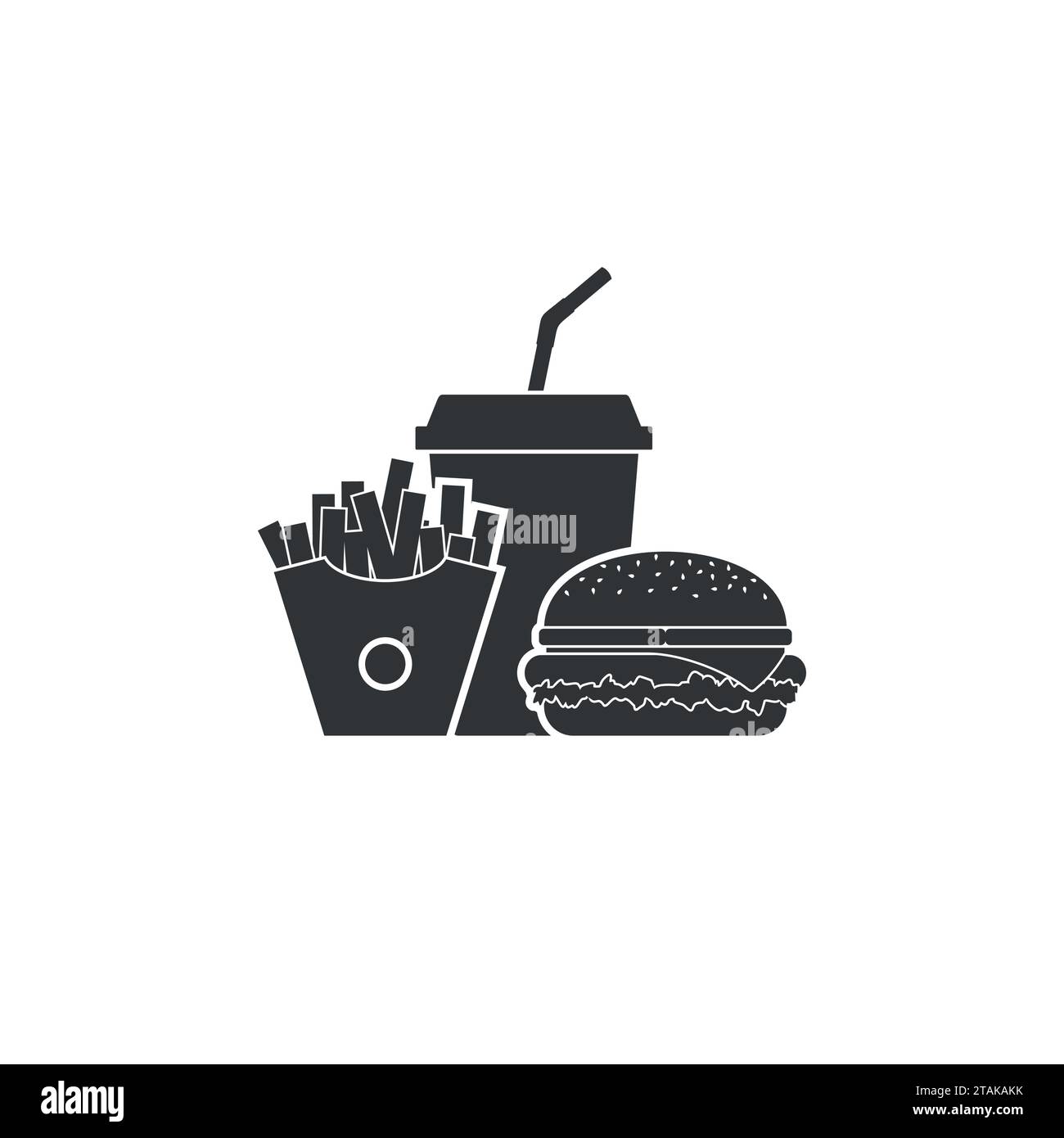Fastfood-Symbol auf weißem Hintergrund. Fast Food Hamburger Abendessen und Restaurant, leckeres Set Fastfood Icon viele Mahlzeiten und ungesunde Fast Food Clas Stock Vektor