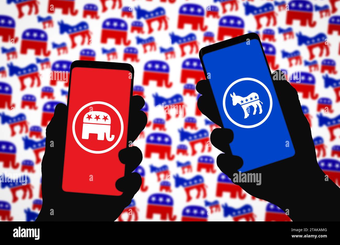 Wahlen in den Vereinigten Staaten von Amerika zwischen der Republikanischen und der Demokratischen Partei Stockfoto
