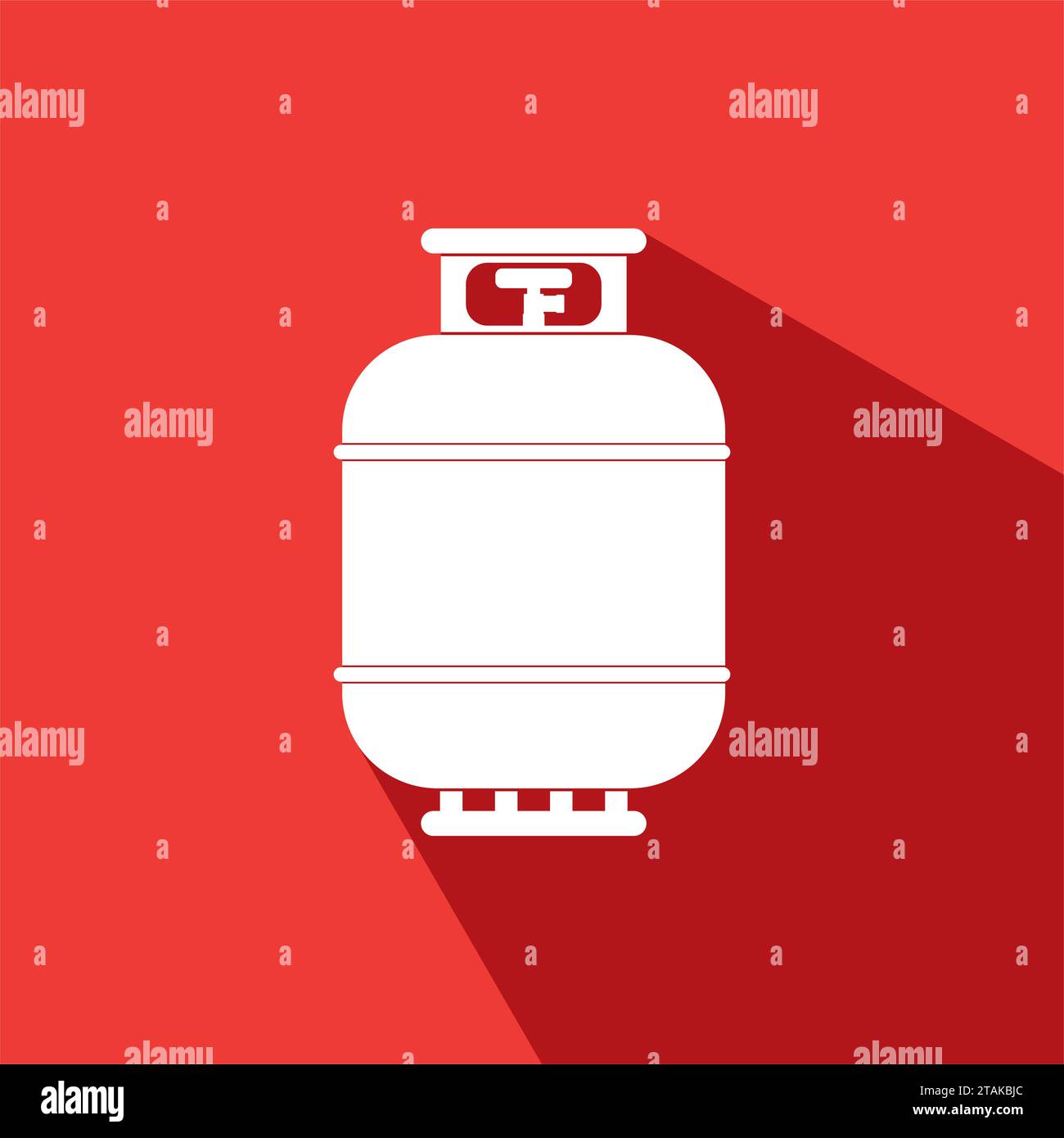 Tanksymbol in flacher Ausführung. Propangasflasche Druck Treibgas lpd auf rotem Hintergrund mit Schatten. Stock Vektor