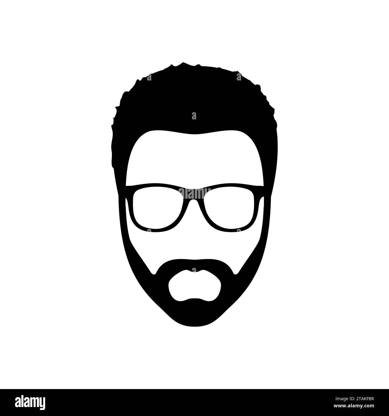 Hipster-Mann. Frisur, Bart und Brille in flacher Form. Hipster-Symbol mit schwarzer modischer Silhouette auf weißem Hintergrund. Vektorabbildung Stock Vektor