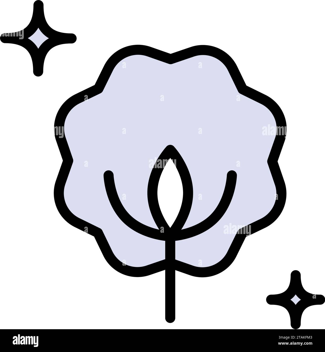 Baumwollfarbe. Blume, Pflanze, Faser. Stoffeigenschaften Konzept. Baumwollboll, Blumenvektorsymbol für Apps und Websites. Kann für Themen wie organi verwendet werden Stock Vektor