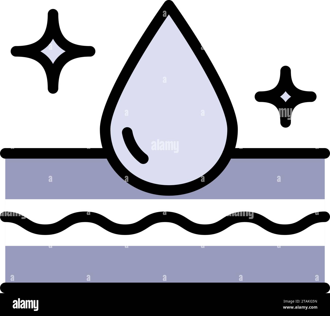 Farbsymbol für ausgezeichnete Wasseraufnahme. Wird für die Werbung für Baby- und Erwachsenenwindeln, Futterauflagen, Saugauflagen für Haustiere und Damenbinden verwendet. Wasser wird aufgerührt Stock Vektor