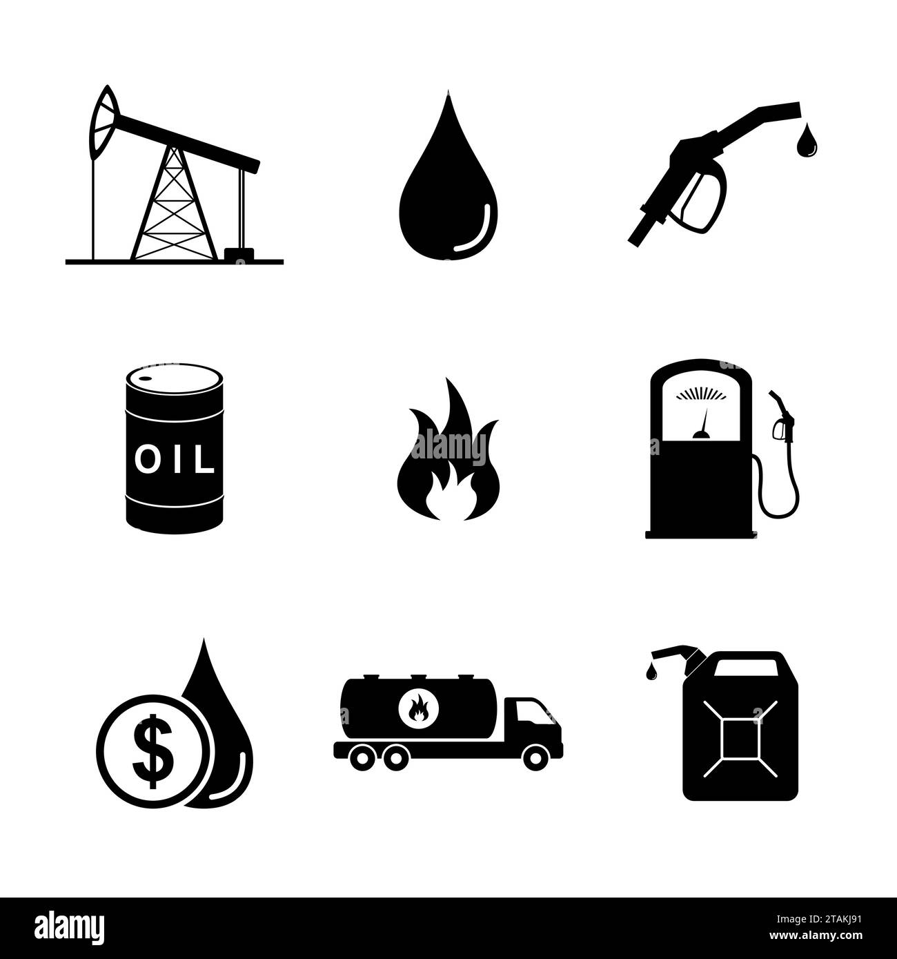 Satz von Ölsymbolen und -Schildern auf weißem Hintergrund. Vektorabbildung Stock Vektor