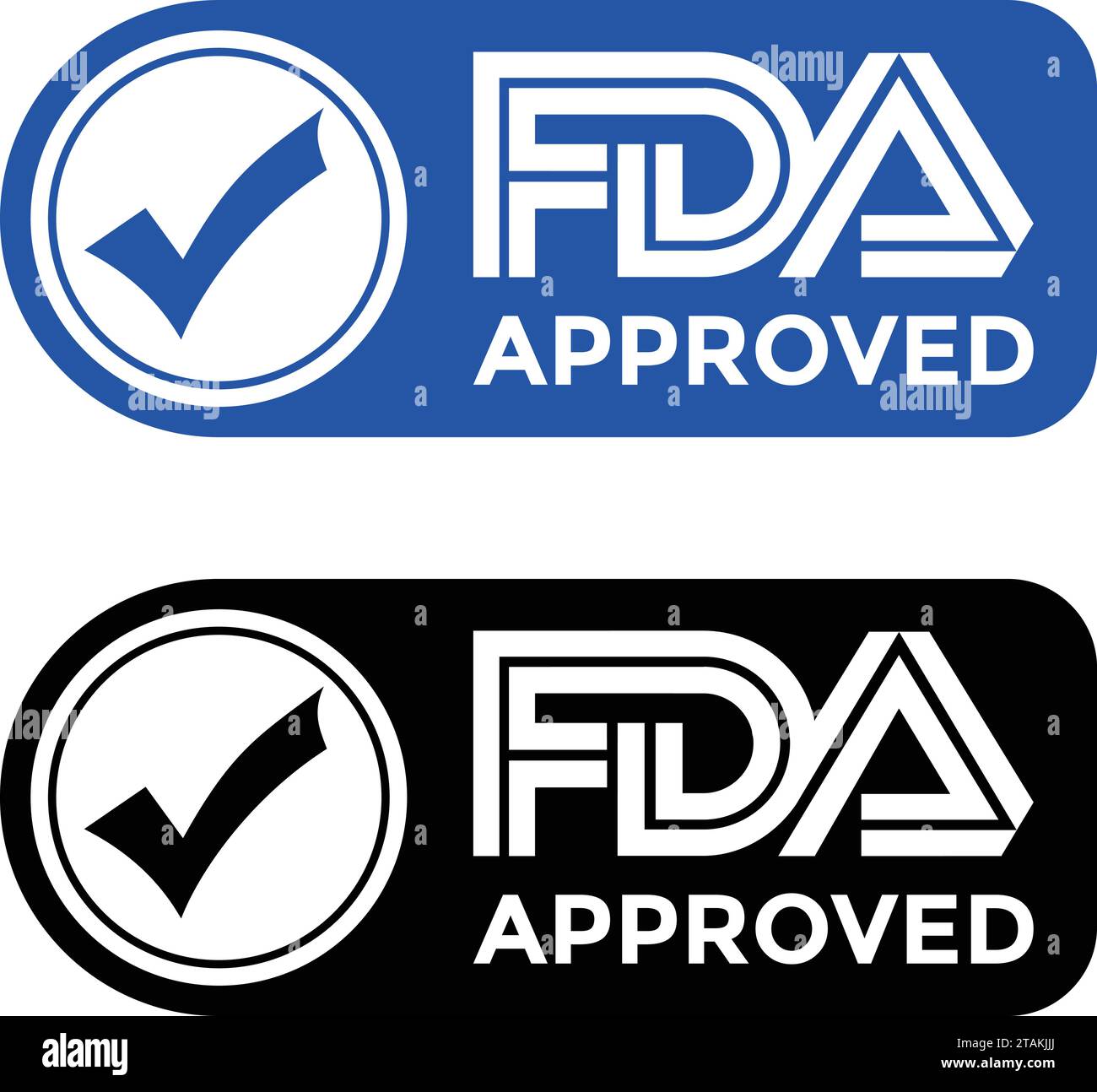 FDA-zugelassene Food and Drug Administration Stempel, Symbol, Symbol, Etikett, Abzeichen, Logo, Dichtung Stock Vektor