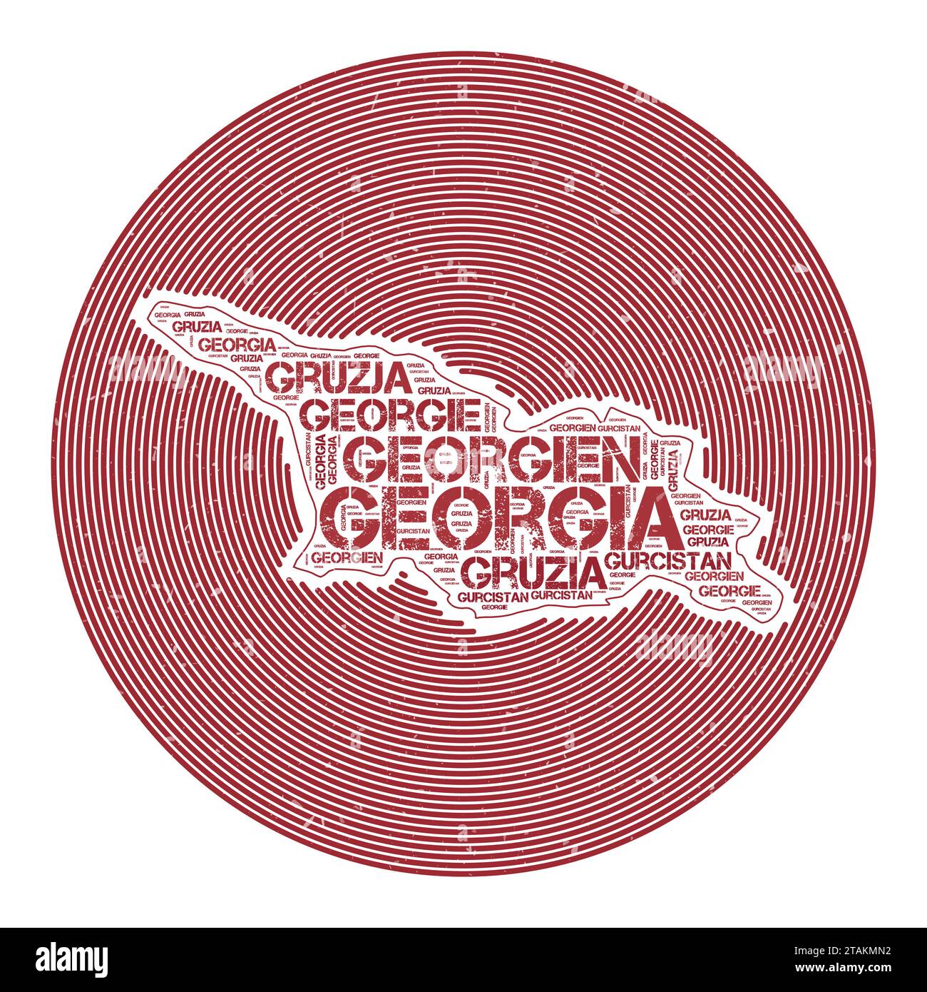 Georgia Vektorbild. Country Round-Logo-Design. Georgia Poster in Kreisbögen und Wordwolken-Stil. Ansprechende Vektordarstellung. Stock Vektor