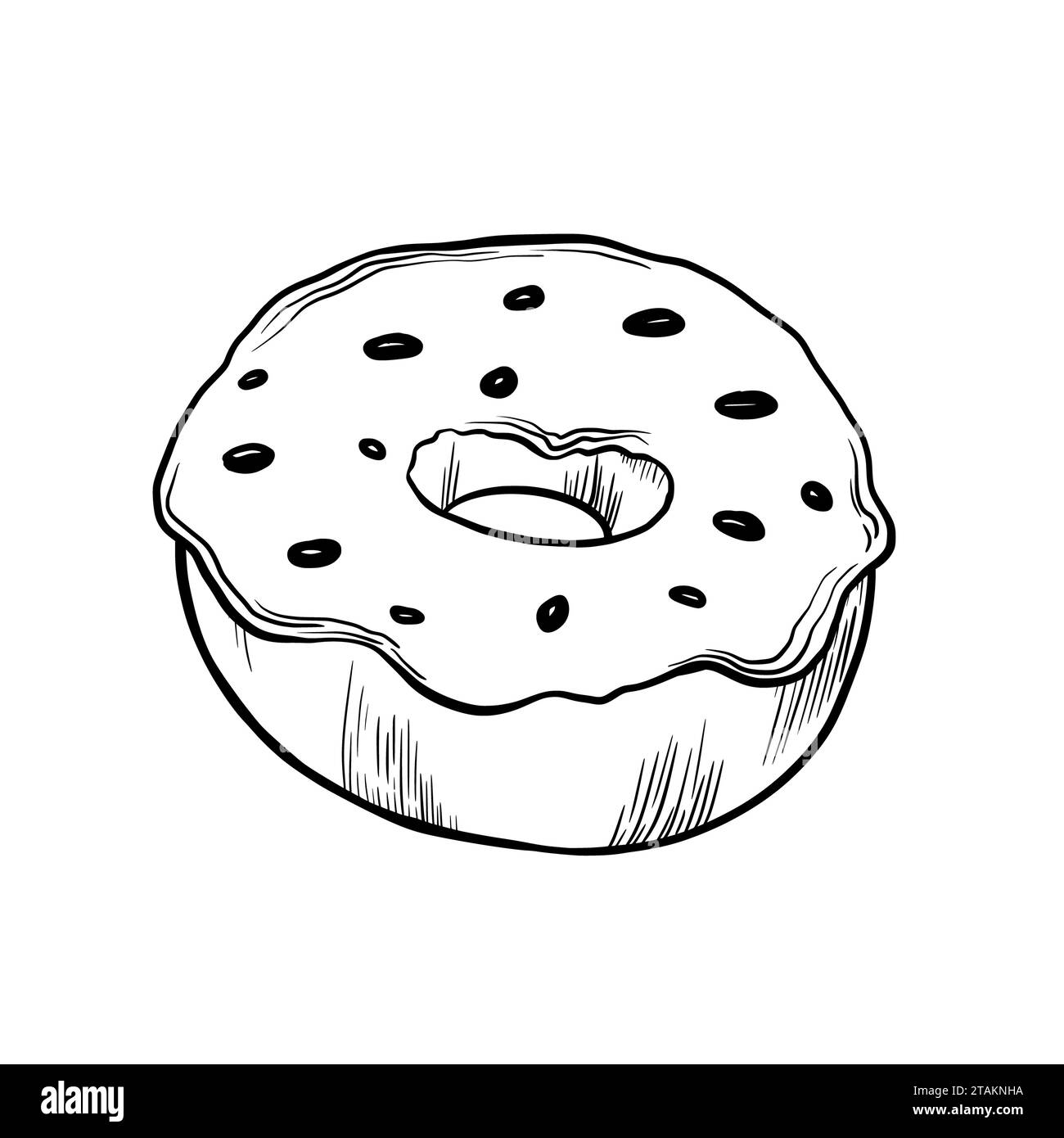 Klassischer Donut mit Glasur und Süßwarendekoration. Vektorabbildung. Grapgischer STYLE. Handgezeichnet in einem einfachen minimalistischen Stil. Kann für verwendet werden Stock Vektor