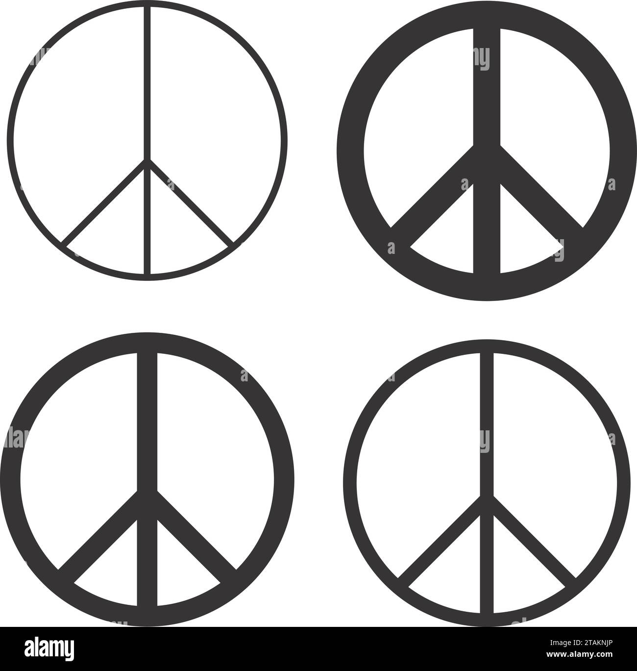 Vektorillustration Friedenssymbol. Ein Symbol des internationalen Friedens in Schwarz-weiß-Kreisen für Antikriegs oder nukleare Abrüstung. amerikanischer Vektor. Stock Vektor