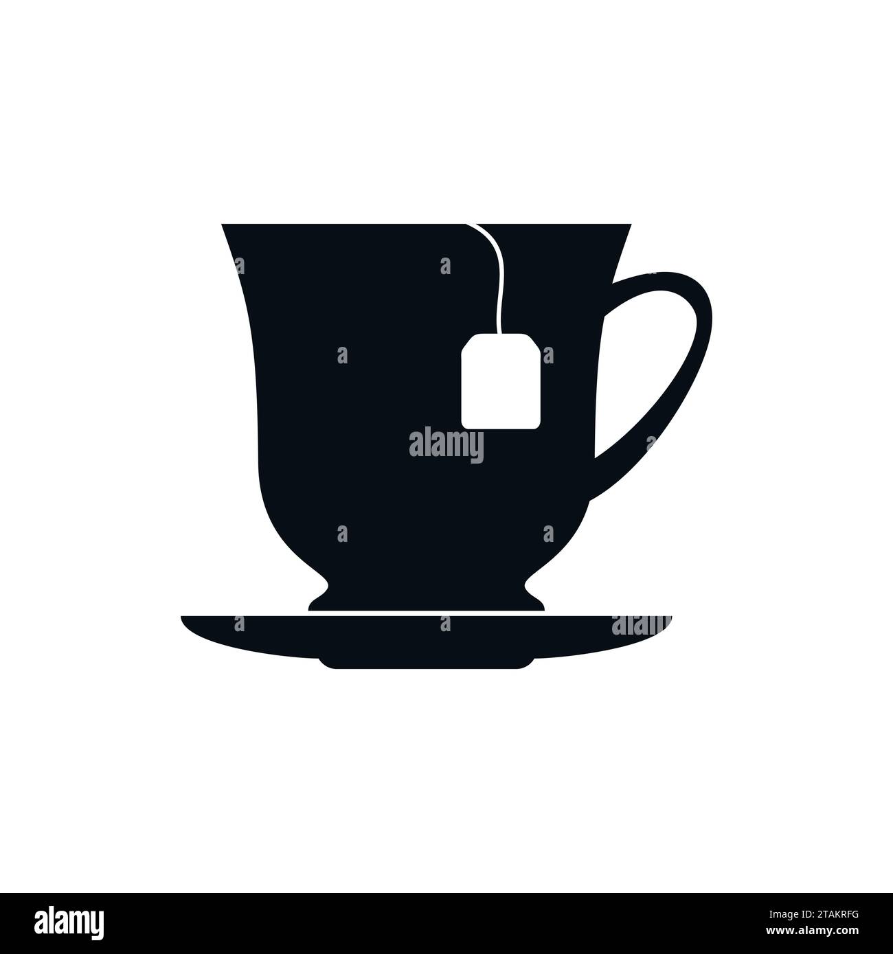 Schwarze Icon Tasse mit Teebeutel in flachem Stil. Vektorabbildung. Stock Vektor