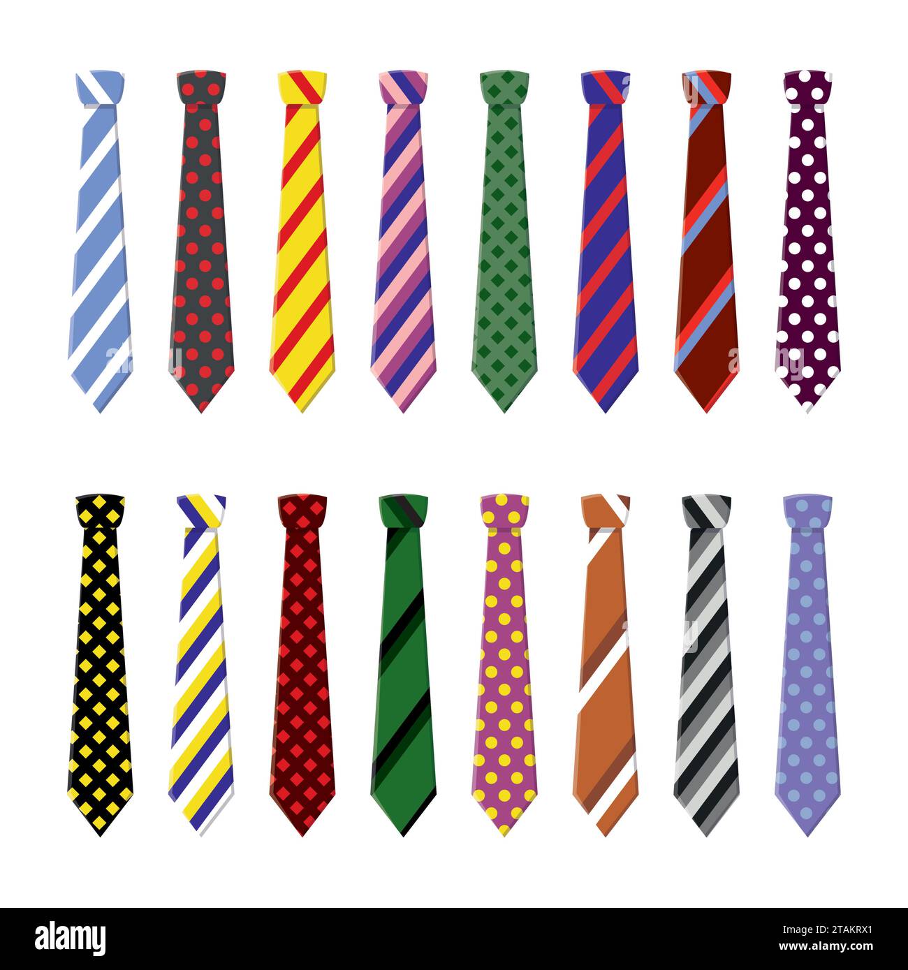 Krawatten für Geschäfts- und Freizeitkleidung. Binde in flachem Stil isoliert auf weißem Hintergrund. Stock Vektor