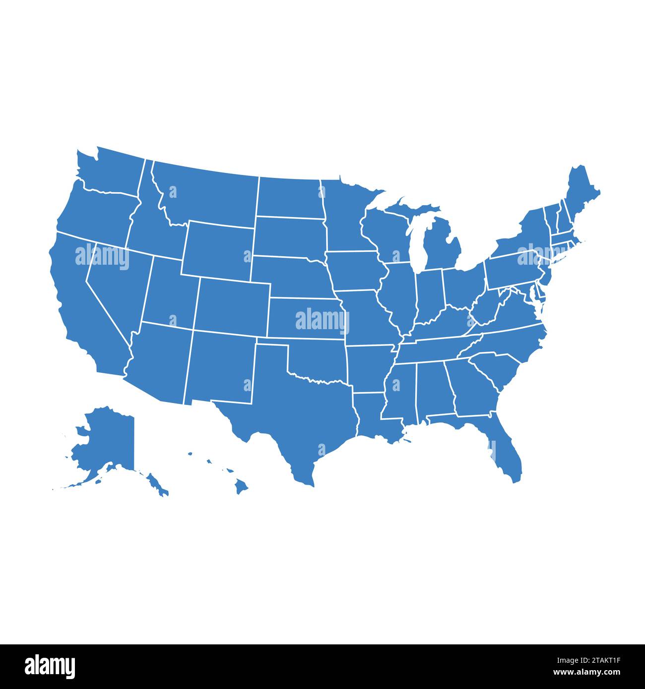 Detaillierte US-Karte für jedes Land. Karte der Vereinigten Staaten von Amerika in flachem Stil. Blue america usa bundesstaaten Karte isoliert auf weißem Hintergrund Stock Vektor