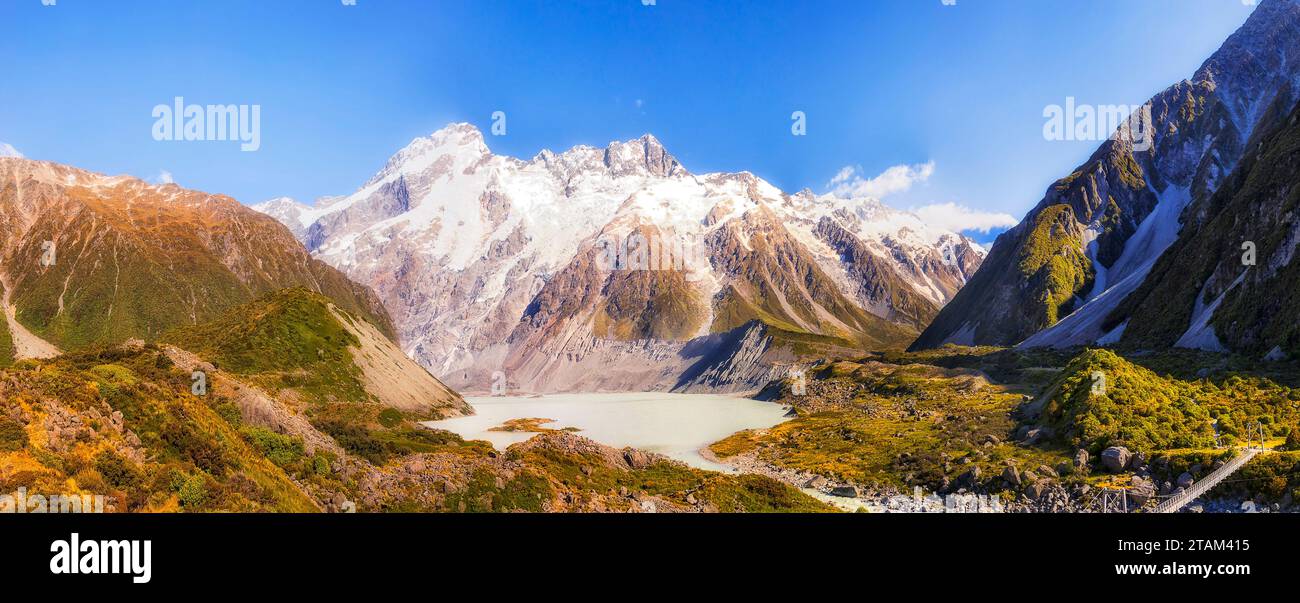 Weißer Gletscher schmolz Wasser im Mueller Lake am Mt Cook of New Zealand. Stockfoto