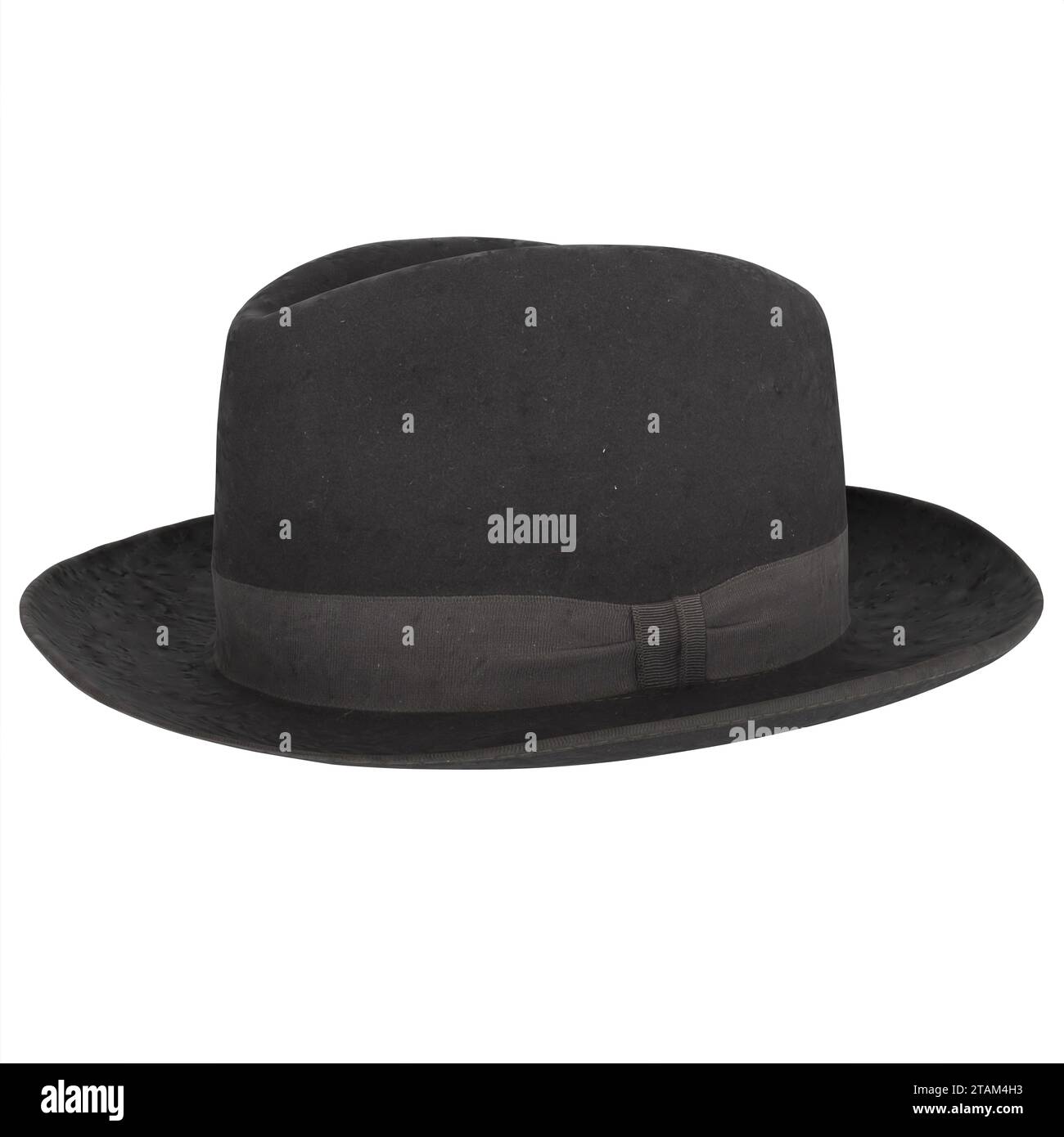 Schwarzer Fedora Hut isoliert auf weißem Hintergrund Stockfoto