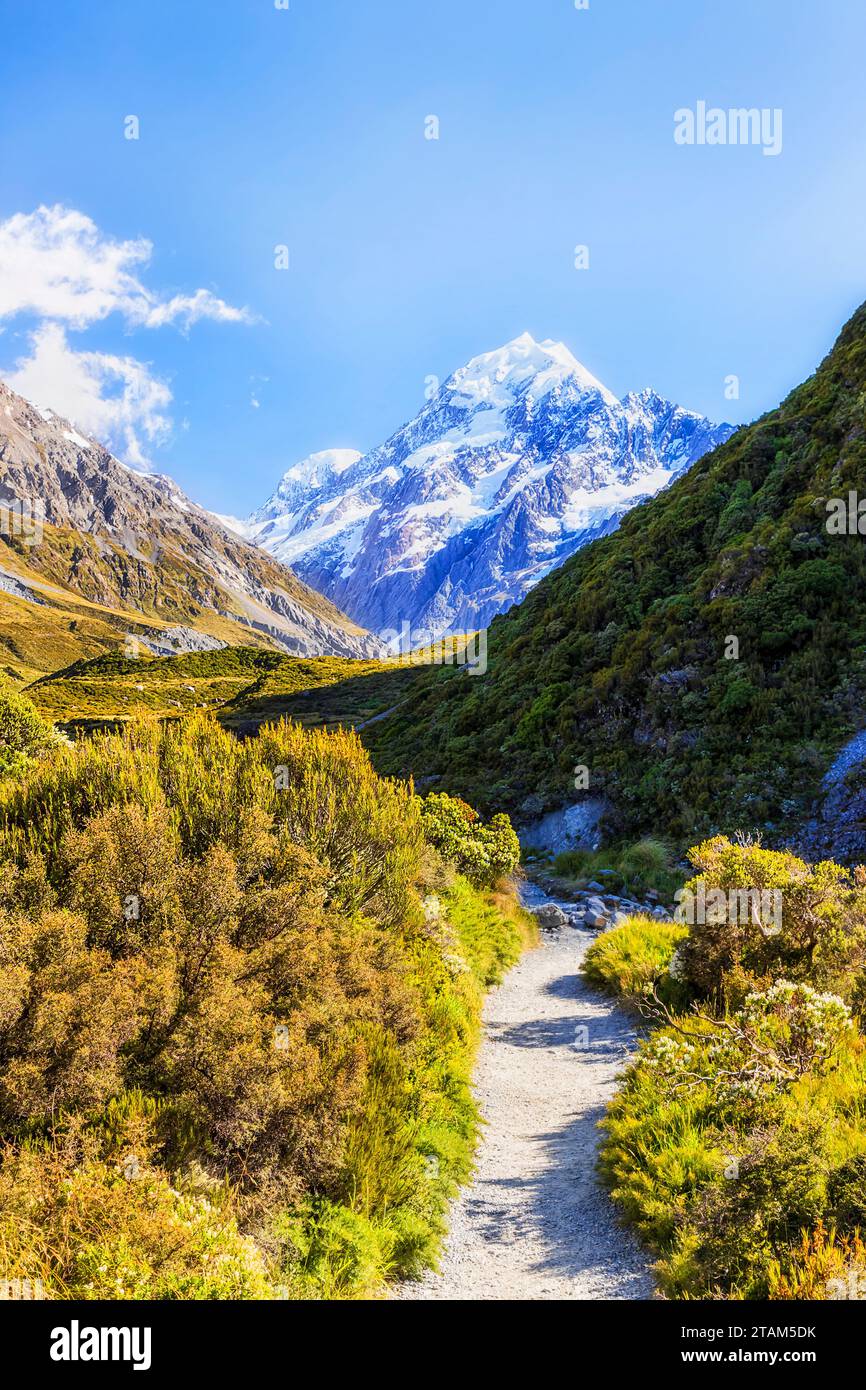 Wanderweg im Hooker Valley zum Mt Cook auf der Südinsel Neuseelands. Stockfoto