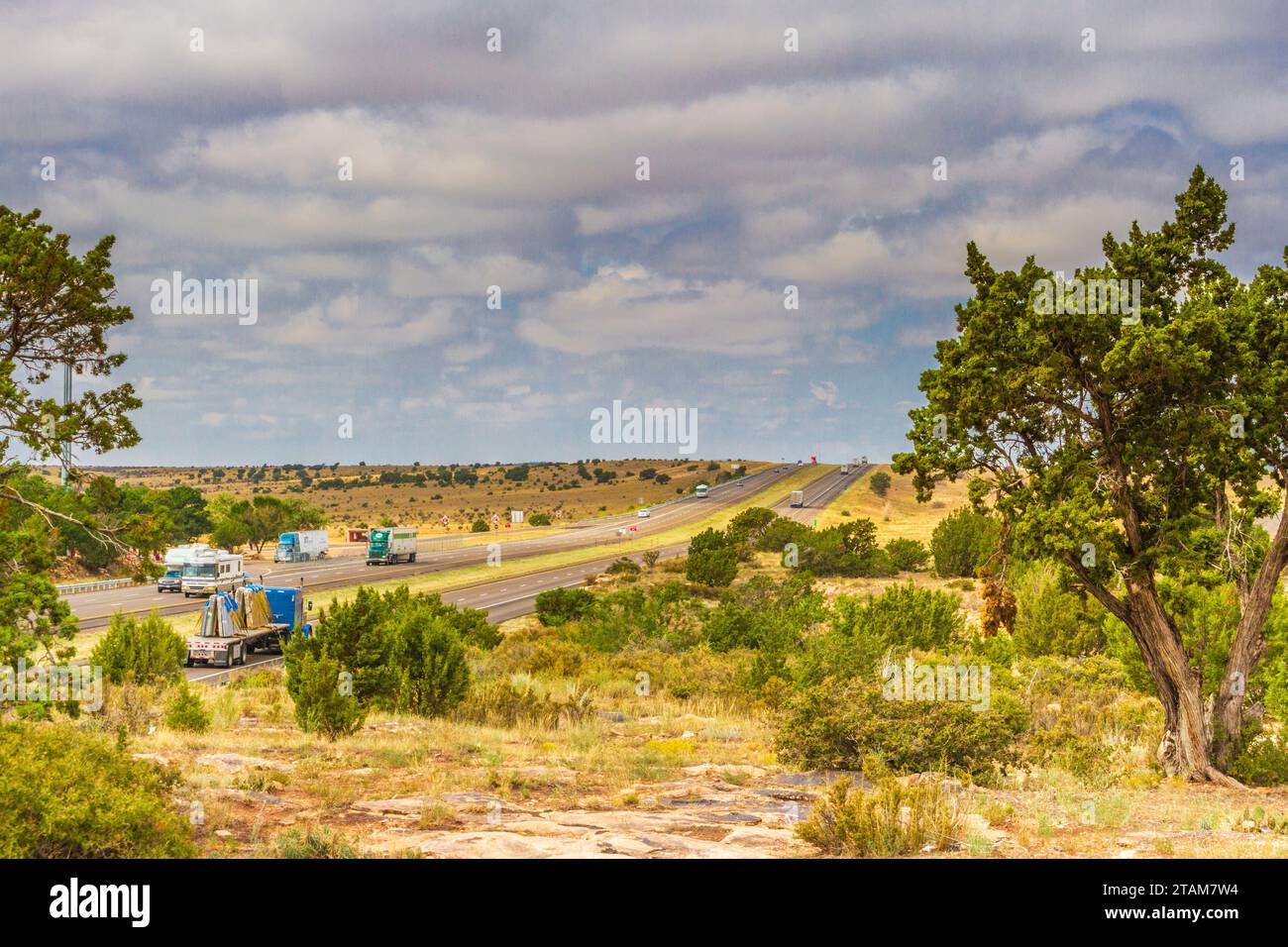 Interstate 40 zwischen Texas State Line und Albuquerque, New Mexico. Stockfoto