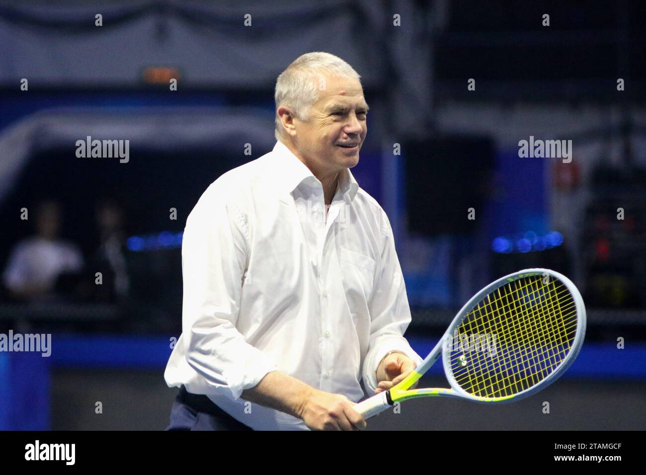 Sankt Petersburg, Russland. Dezember 2023. Alexander Medwedew aus Russland während der Ausstellung Tennis Match der North Palmyra Trophies - International Team Exhibition Tennis Turnier gegen Daniel Khazime aus Russland in der KSK Arena. Quelle: SOPA Images Limited/Alamy Live News Stockfoto