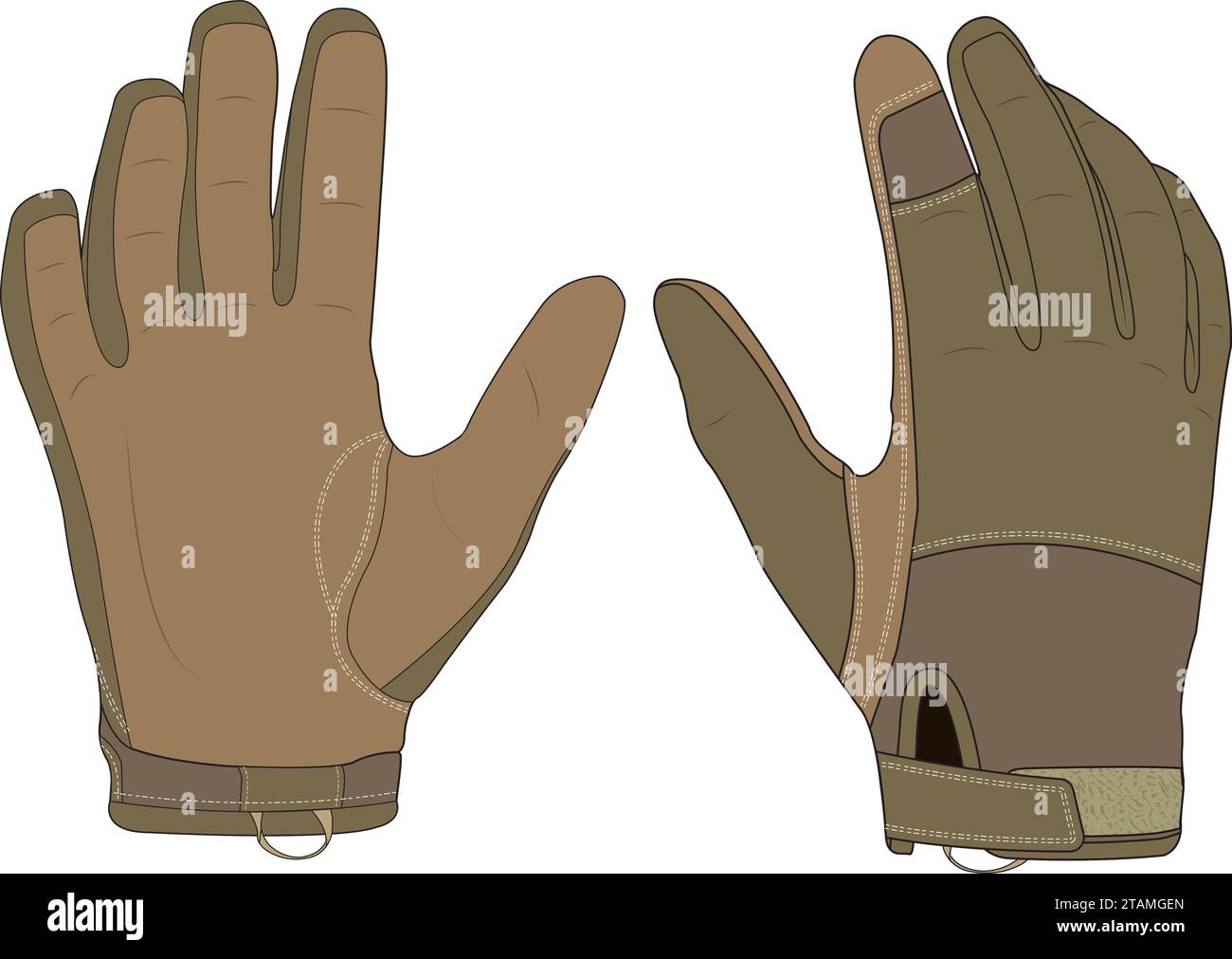 Handschuh Design mit Klettverschluss Handgelenkverstellung technischer Vektor vorne und hinten Stock Vektor