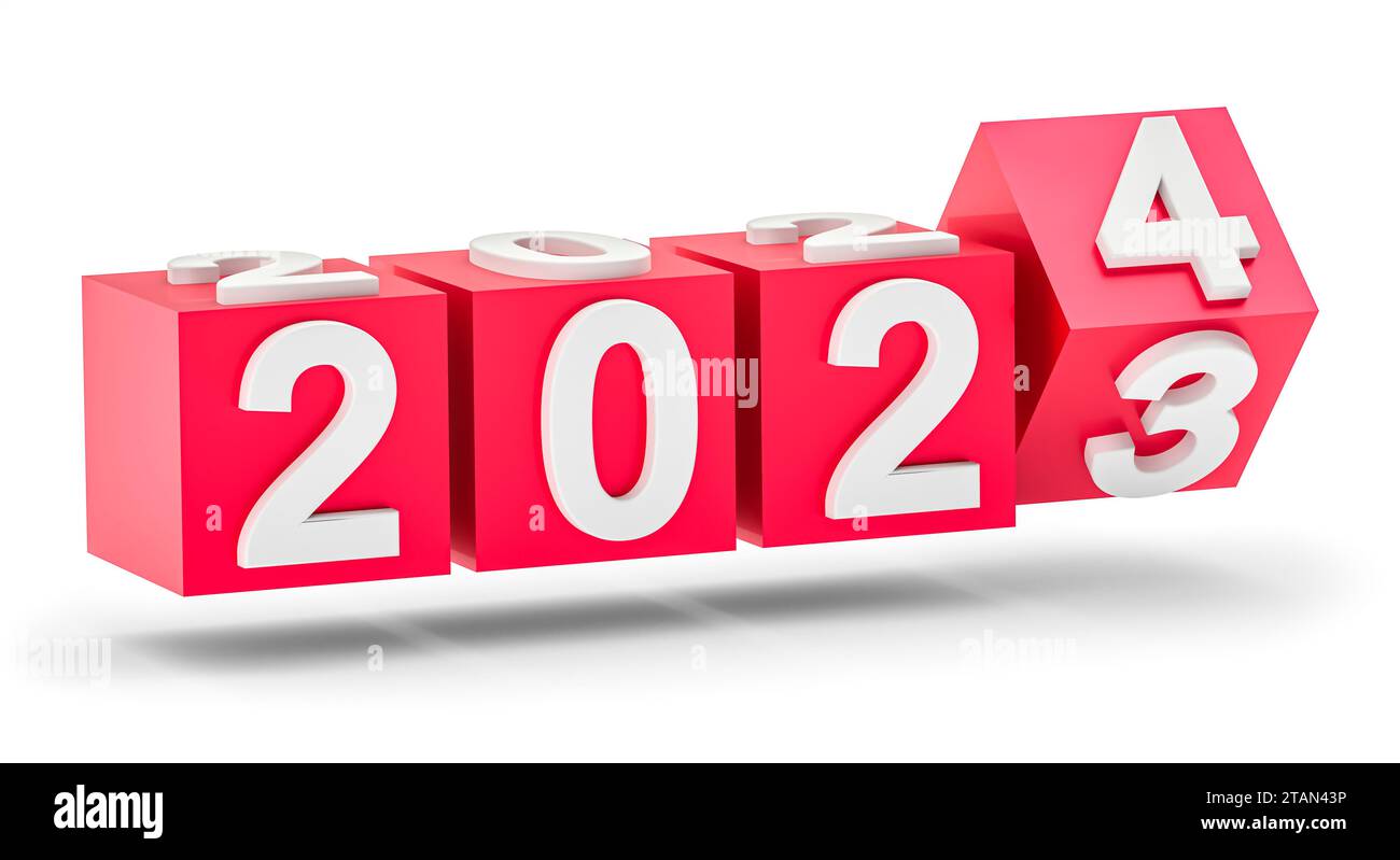 Neujahrsferienkonzept. Würfel mit der Nummer 2024 ersetzen 2023 ...