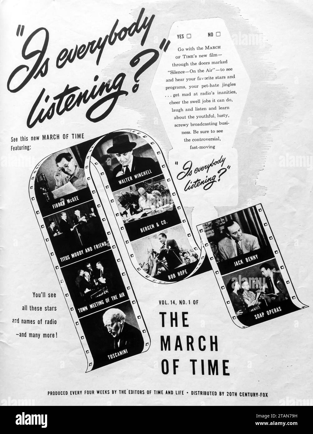 1947 March of Time – eine US-amerikanische Nachrichtenreihe, gesponsert von Time and Life Ad Stockfoto