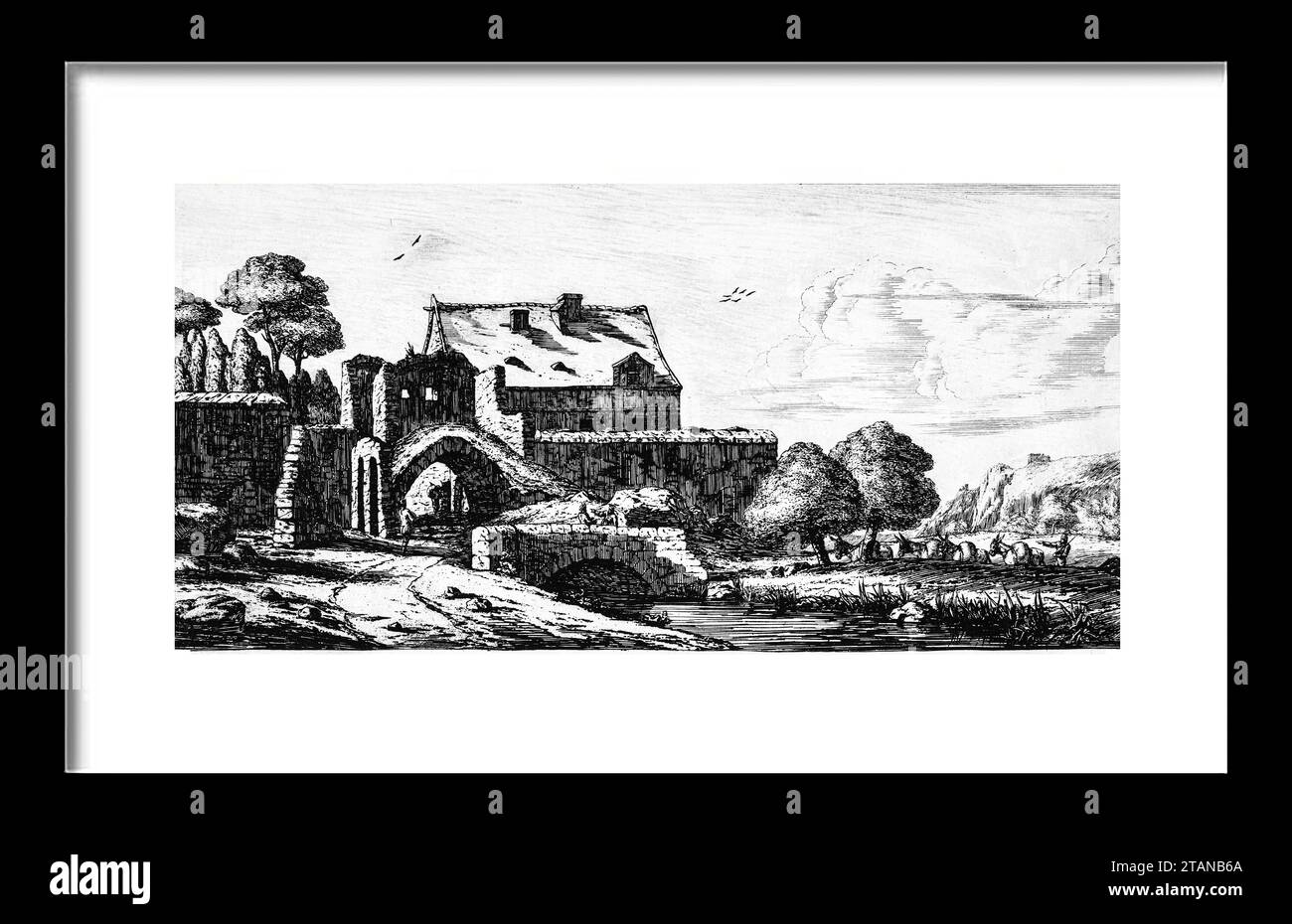 Eine Wassermühle in der Nähe von Saint-Denis. Charles Meryon (französisch, 1821–1868) nach Reinier Nooms, genannt Zeeman (Niederländisch, Amsterdam ca. 1623-1664 Amsterdam) Datum: Stockfoto