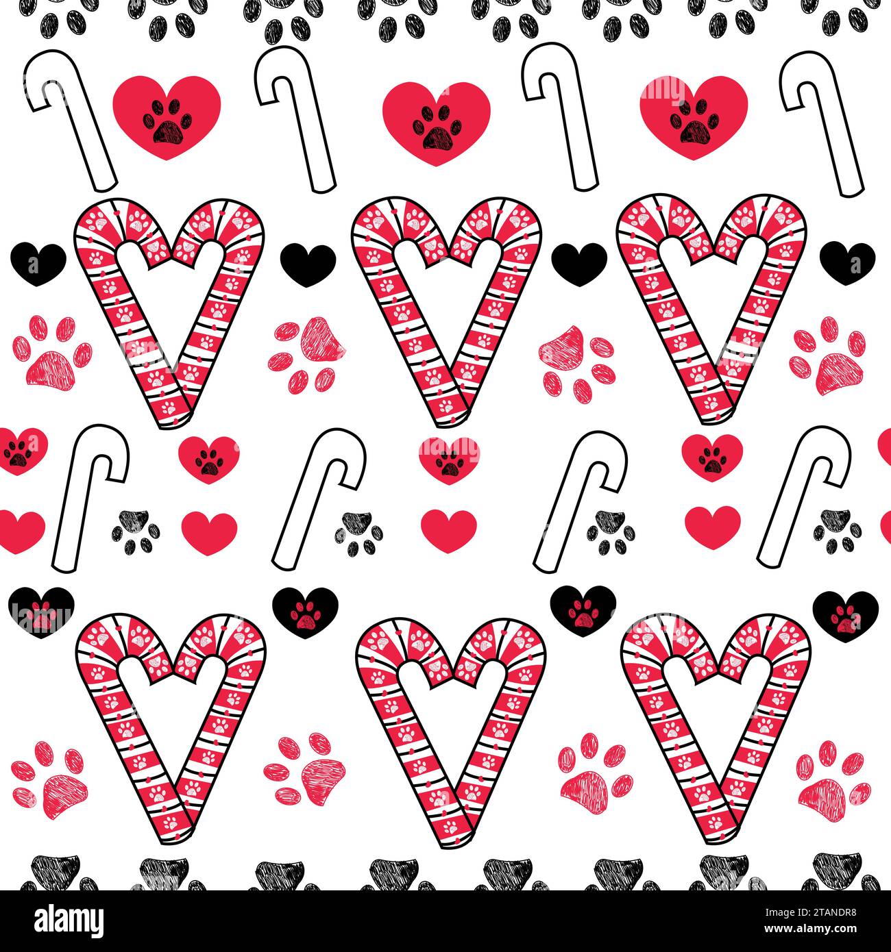 Weihnachtsbonbons aus nahtlosem Pfotenmuster Stock Vektor