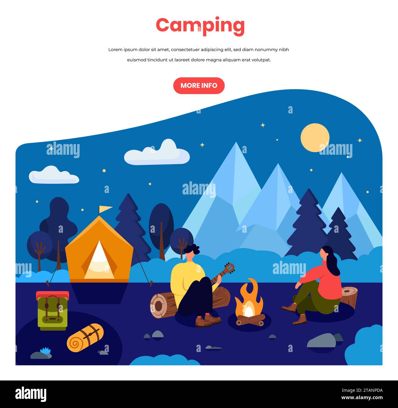 Camping in Wald Vektor Webbanner Vorlage Stock Vektor