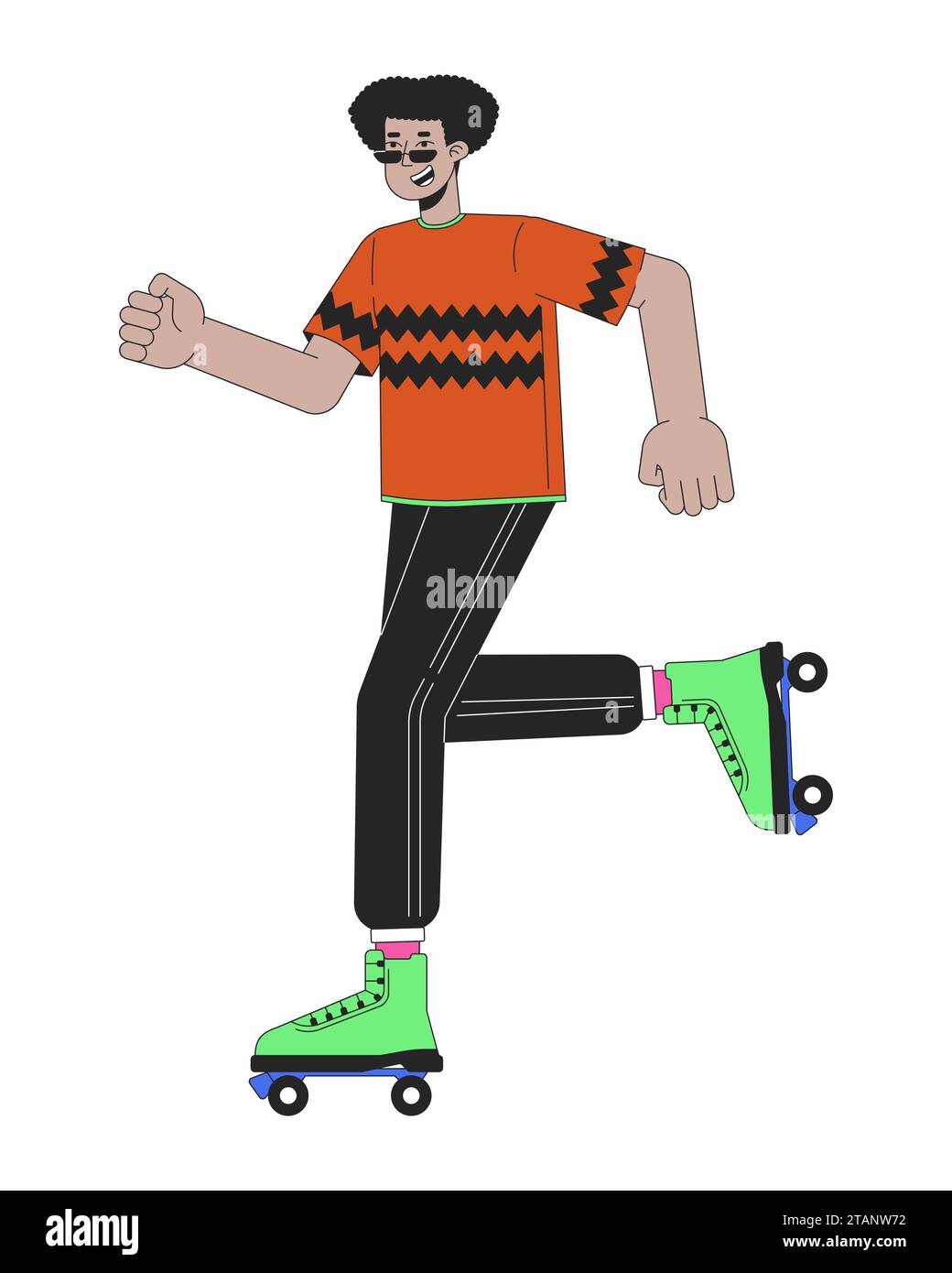 80er Jahre Skater Inlinerblading Line Cartoon flache Illustration Stock Vektor