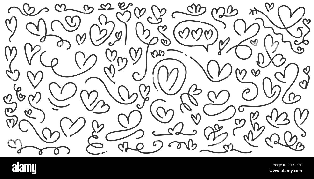 Handgezeichnete Herzkollektion. Love Doodles Set. Scribble-Element. Romantische Illustrationselemente für Valentinstag oder Muttertag Stock Vektor