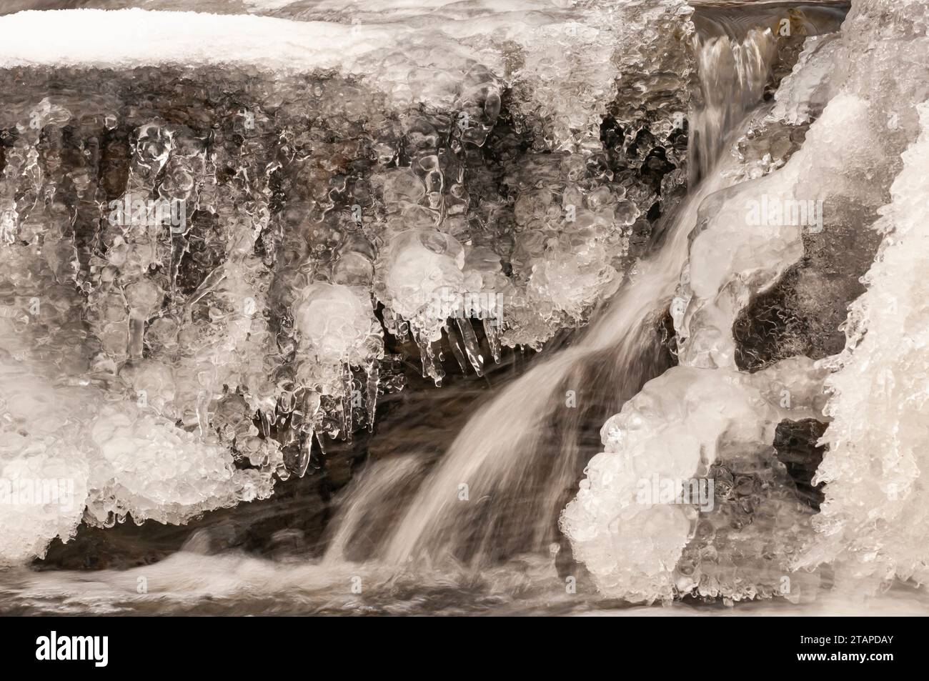 Ein Abschnitt eines gefrorenen Wasserfalls im Hochland Teesdale North Pennines, Co Durham, Januar Stockfoto