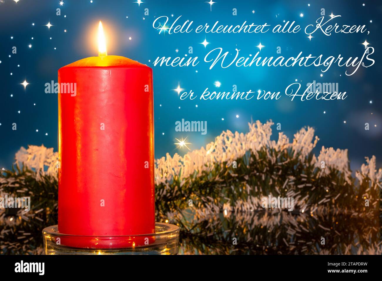 Weihnachtsgrüße mit einem besinnlichen Spruch auf deutsch Stockfoto