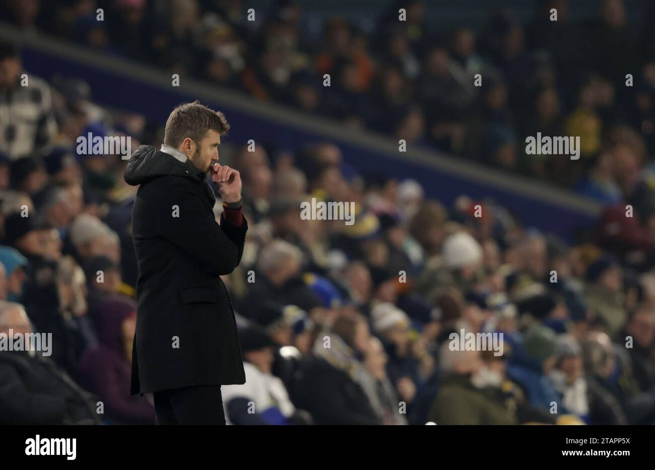 Middlesbrough-Manager Michael Carrick beim Sky Bet Championship-Spiel in Elland Road, Leeds. Bilddatum: Samstag, 2. Dezember 2023. Stockfoto