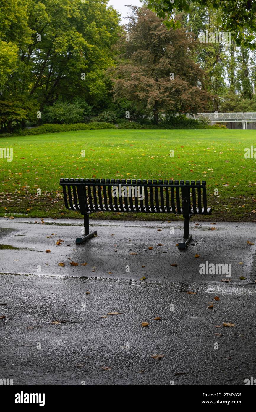 Parkbank in einem öffentlichen Garten Stockfoto
