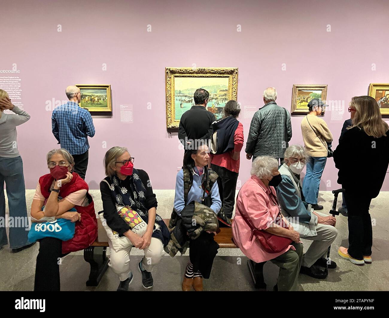 Besucher der Ausstellung Manet/Degas im Metropolitan Museum of Art in New York City. Es war eine sehr beliebte Ausstellung. Stockfoto