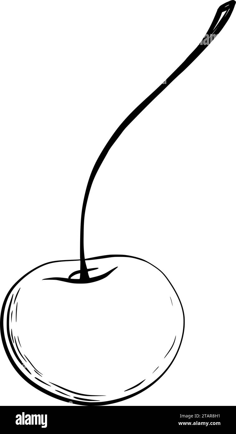 Kirsche zur Dekoration von Süßwaren im grafischen Stil. Vektorabbildung. Handgezeichnet in einem einfachen minimalistischen Stil. Kann in der Küche verwendet werden Stock Vektor