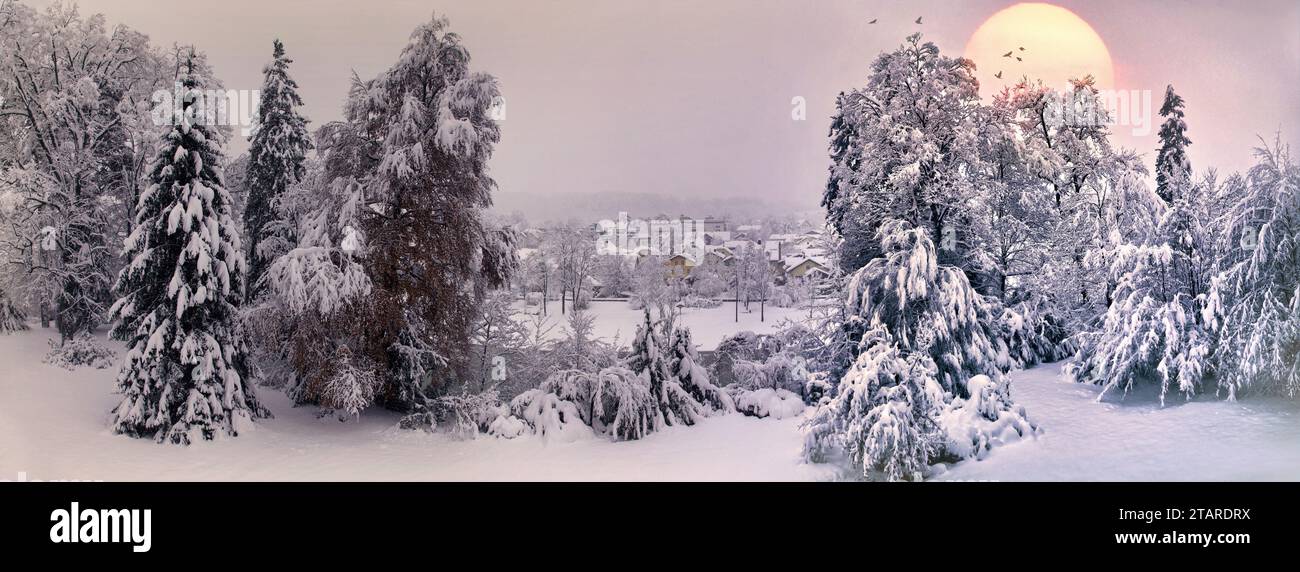 DE - BAYERN: Winterpanorama entlang der Isar bei Bad Toelz, Oberbayern Stockfoto