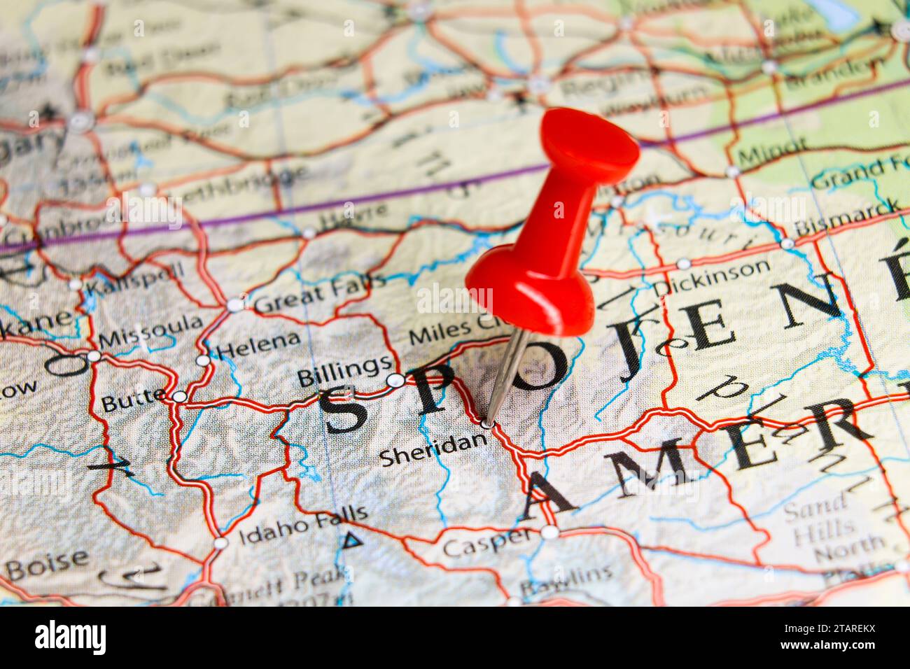 Sheridan, Wyoming Pin auf der Karte Stockfoto