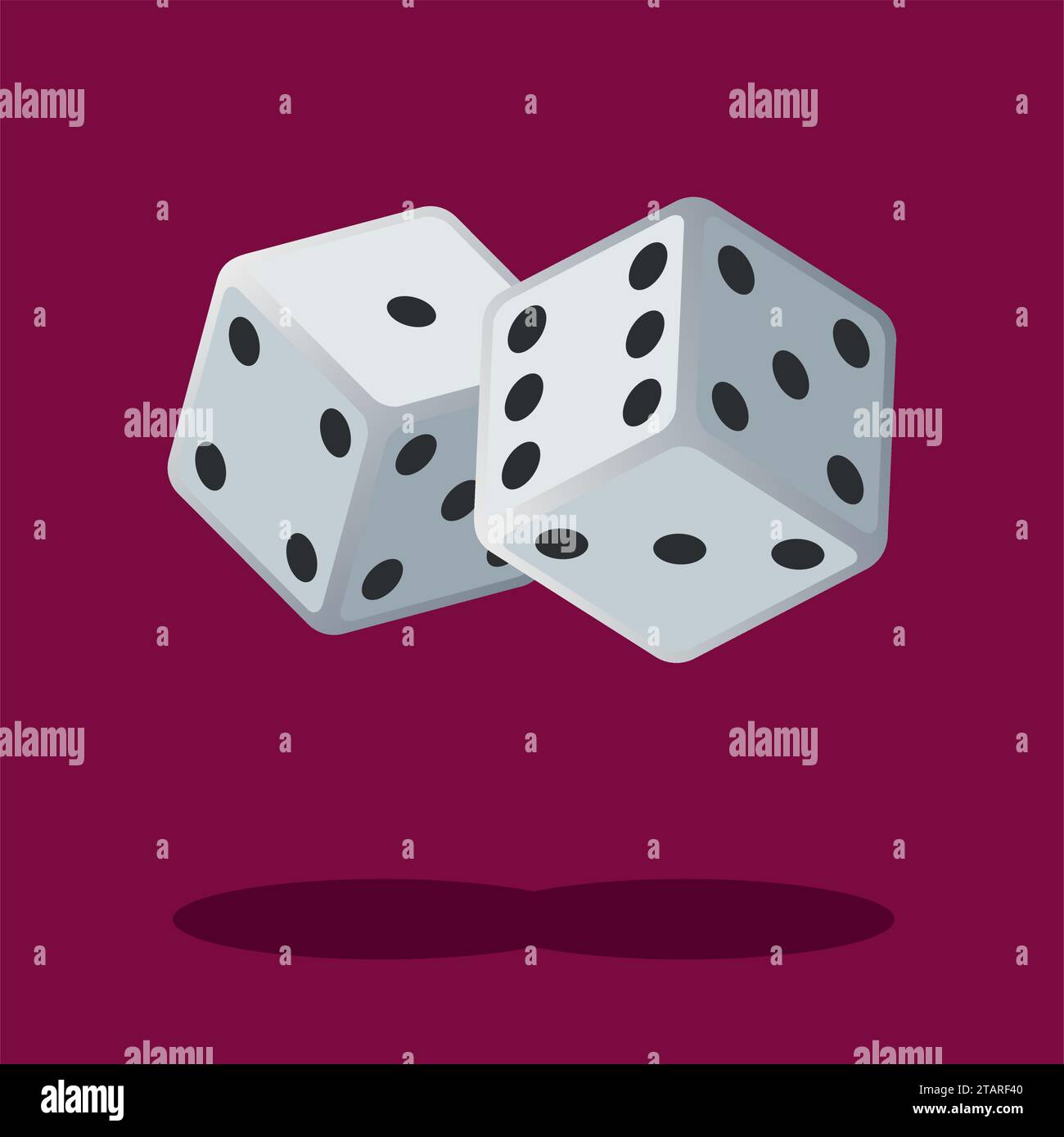 Zwei weiße Würfel isoliert auf Hintergrund mit Schatten. Würfelspiele. Vektorillustration für weiße Würfel Stock Vektor