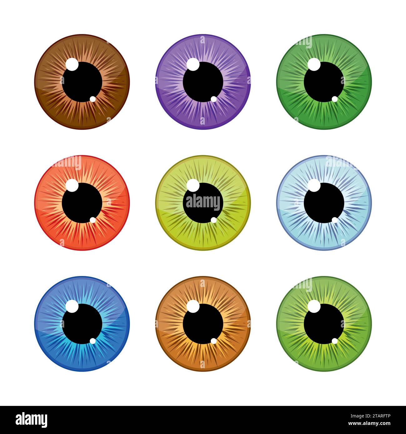 Menschliche Augäpfel Irispuppen isoliert auf weißem Hintergrund. Bunte Augen Vektor-Illustration Stock Vektor