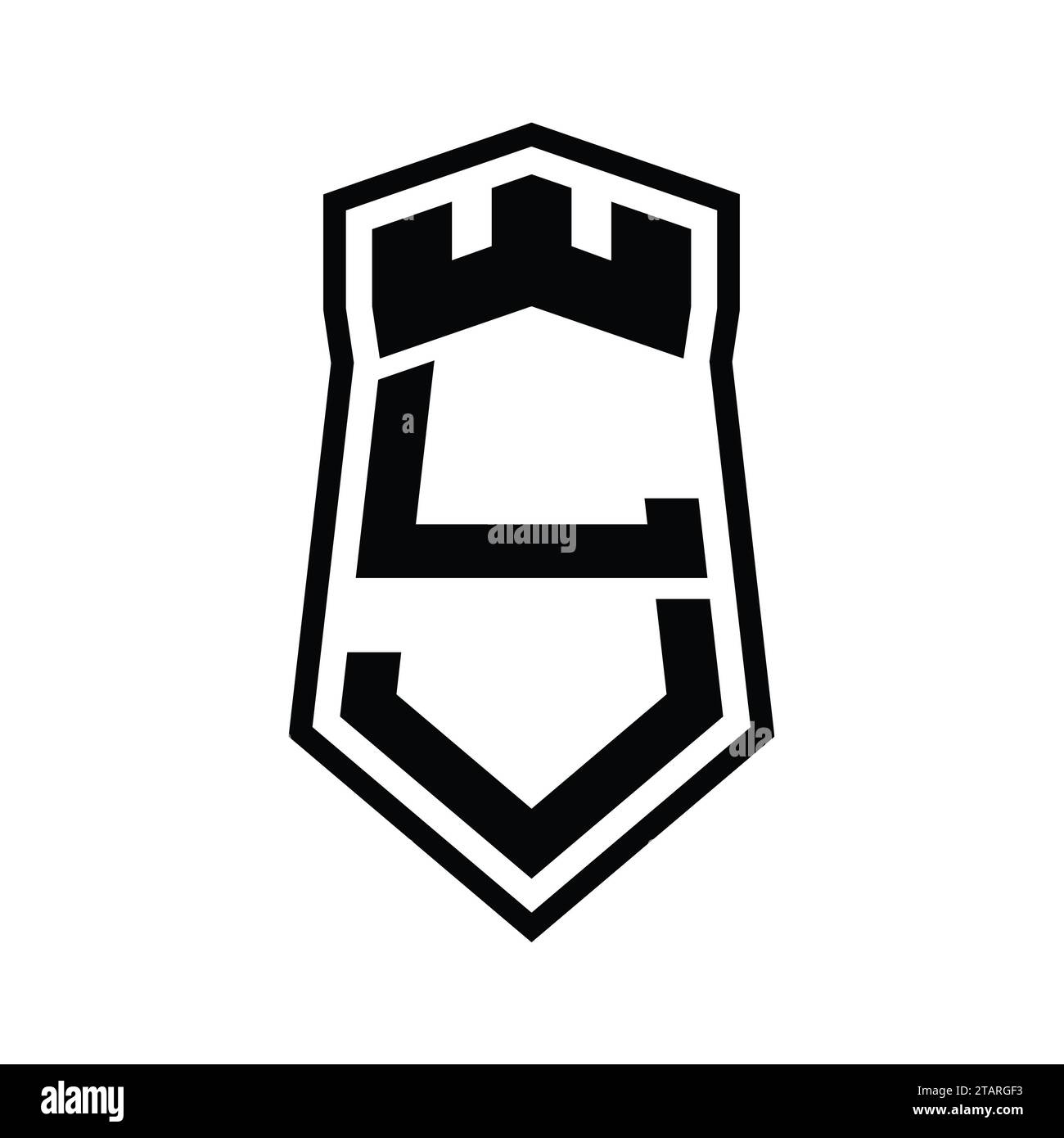 LJ Letter Logo-Monogramm-Sechskantschild-Form nach oben und unten mit isolierter Designvorlage im Kronschloss Stockfoto