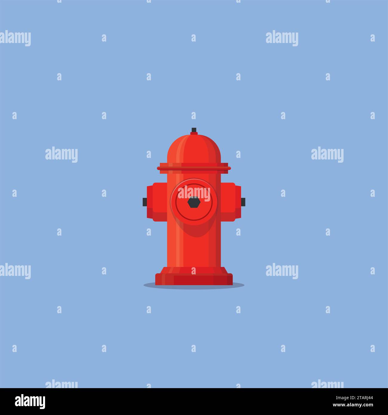 Rote Hydrantenfeuerwehr löscht das Feuersymbol in flacher Form, isoliert auf blauem Hintergrund. Vektorabbildung Stock Vektor