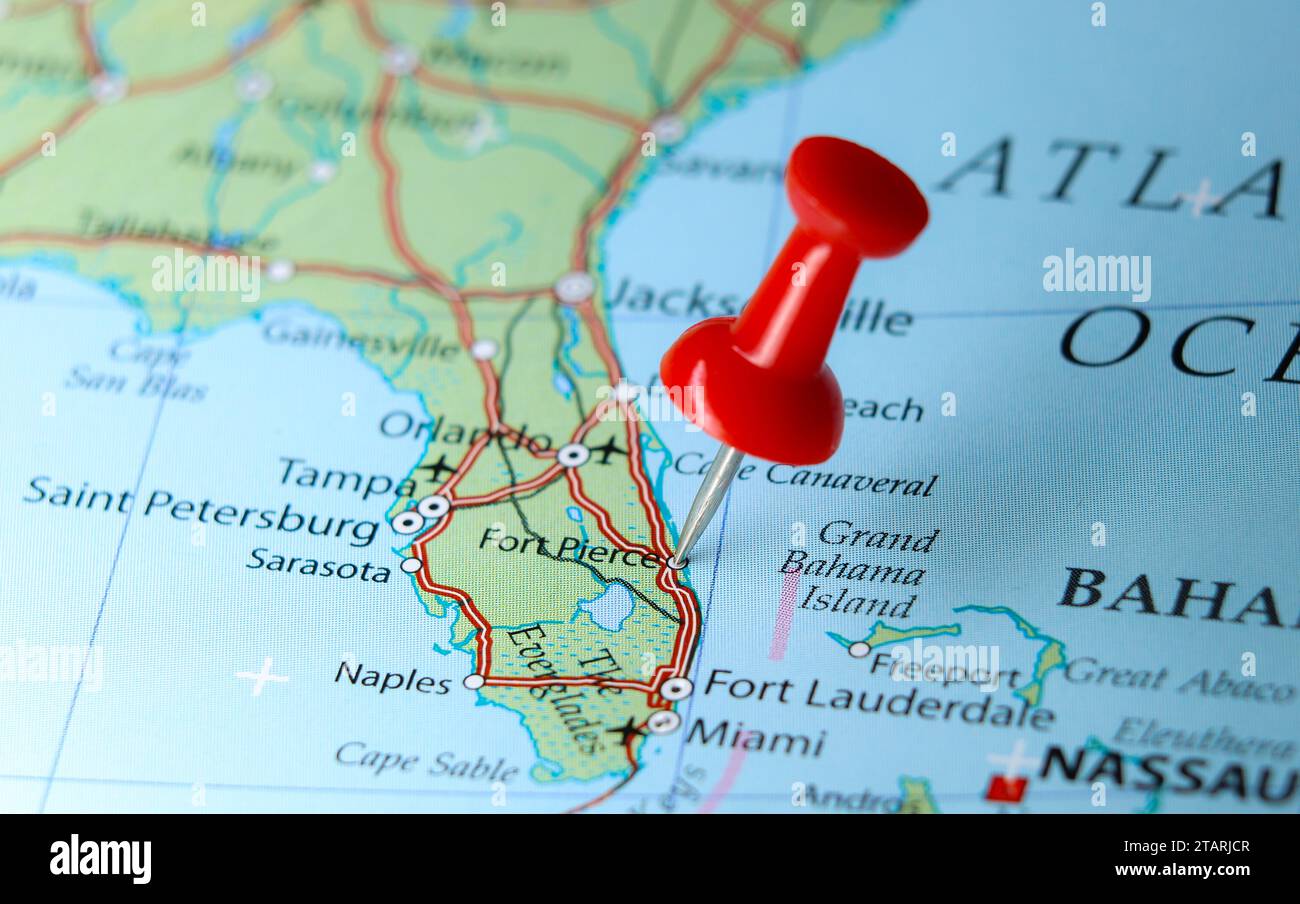 Fort Pierce, Florida, Pin auf der Karte Stockfoto