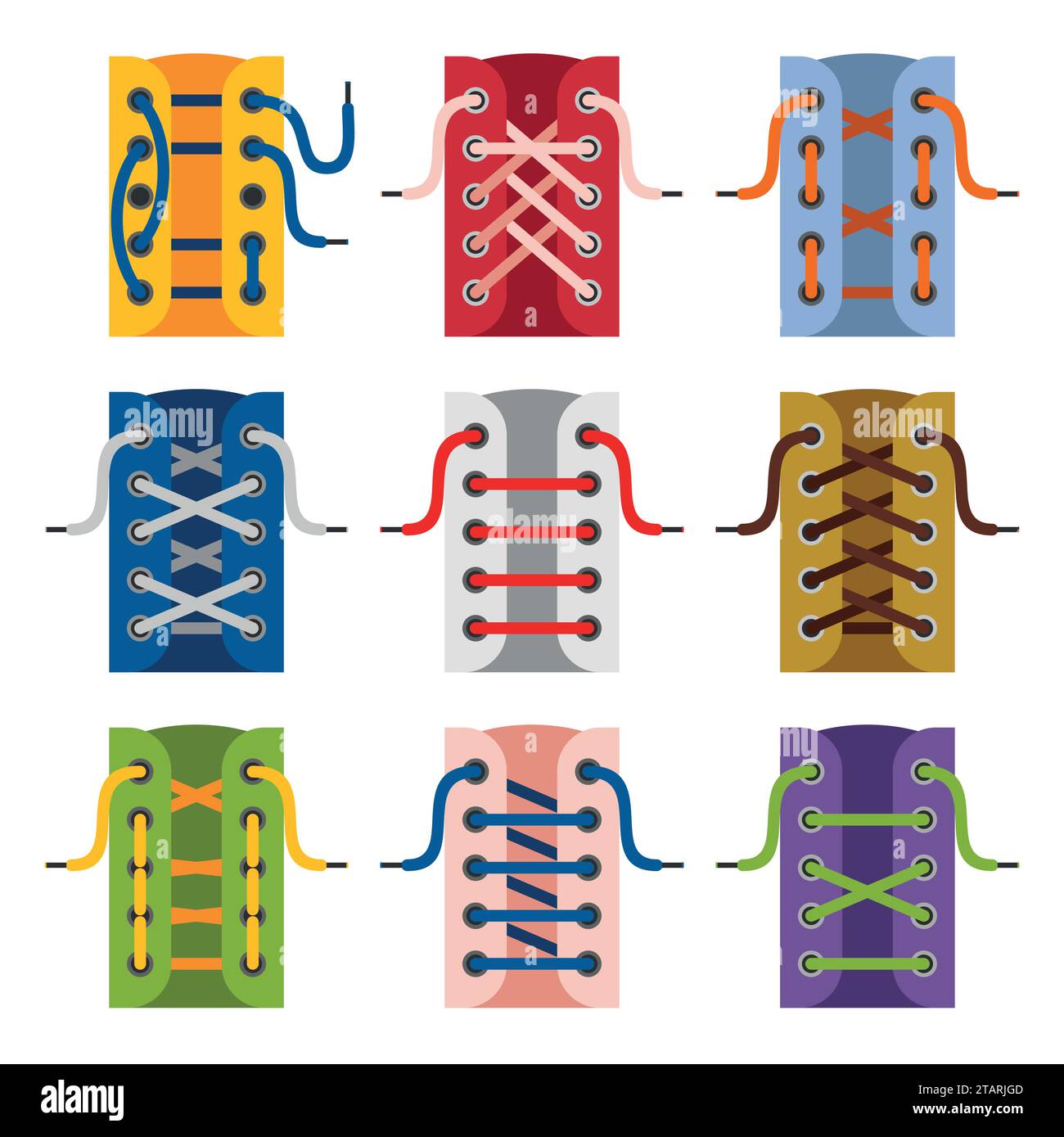 Schnürsenkel Schuhe Symbole auf weißem Hintergrund. Pläne zum Binden von Schnürsenkeln. Abbildung des Verbindungsvektors Stock Vektor