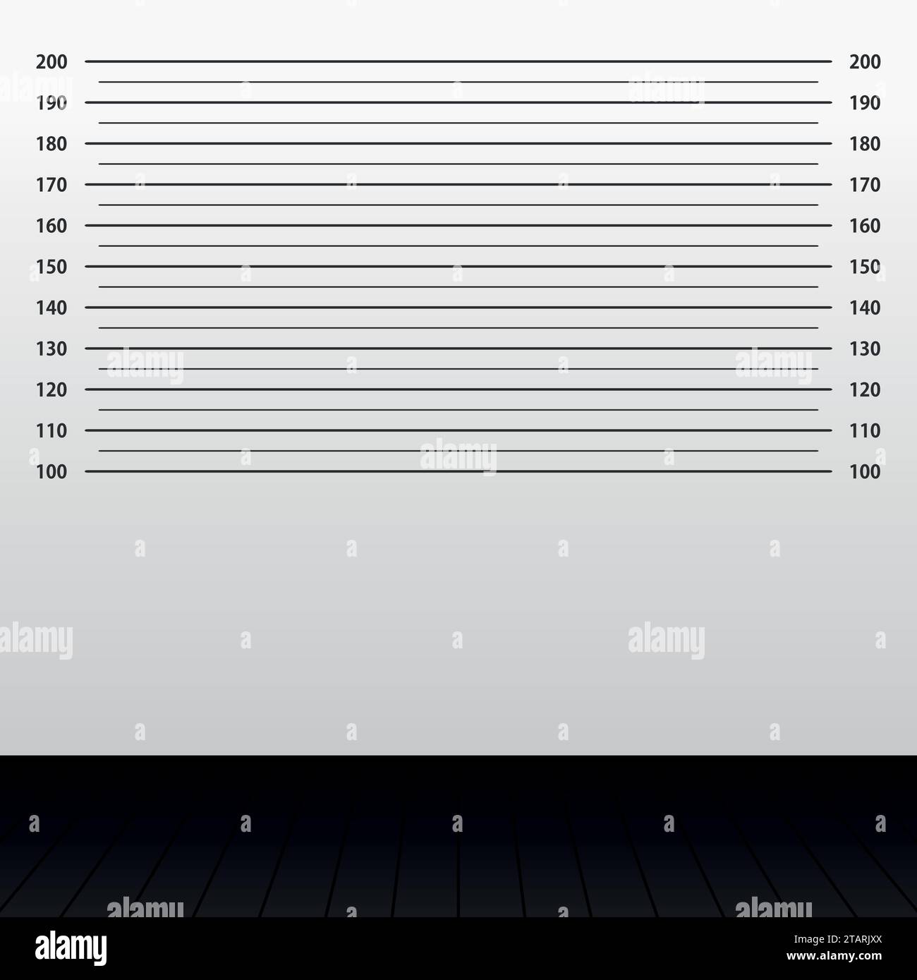 Kriminelle Becher Schusslinie. Polizeifoto, Foto hinzufügen. Leere Kriminalpolizei-Aufstellung mit Zentimeterskala zum Fotografieren. Vektorabbildung Stock Vektor