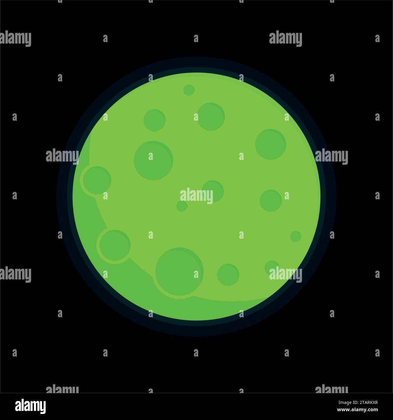 Planetengrüner Vektor. GLOBE Planet Krater Texturkarte in flachem Stil. Globe Vektor grüner Planet Cartoon Ansicht aus dem Weltraum. Das Sonnensystem des grünen Planeten. Stock Vektor