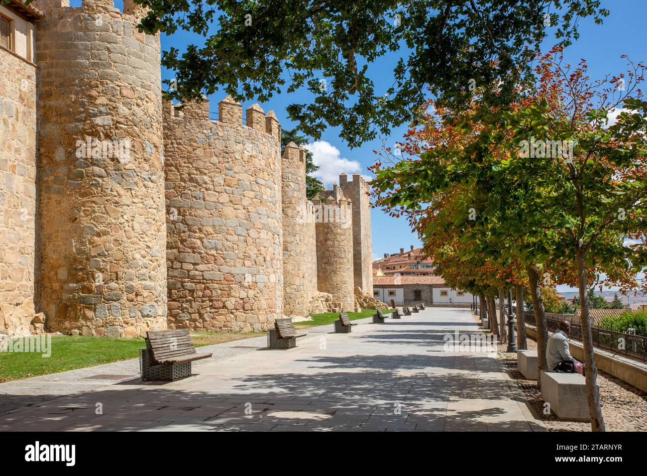 Die Stadtmauern und Befestigungsanlagen in der spanischen Stadt Avila in der autonomen Gemeinde Kastilien und León Spanien Stockfoto