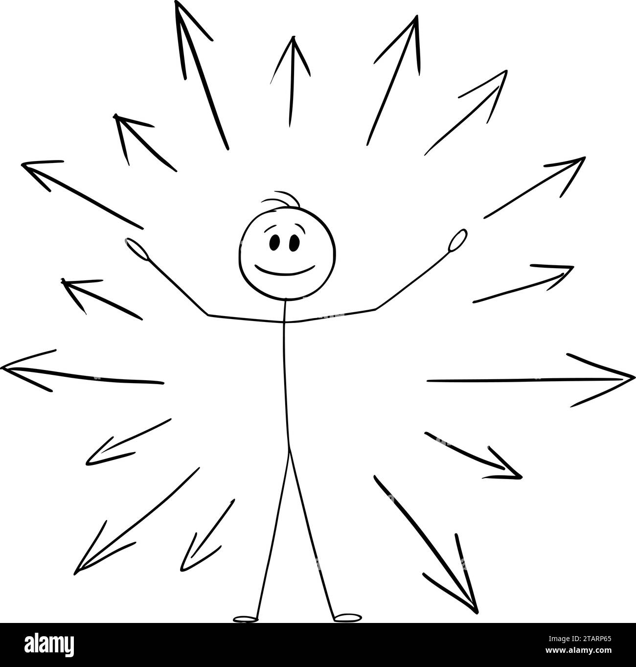 Person oder Geschäftsmann, der etwas von innen verbreitet, Vektor-Cartoon-Stick-Abbildung Stock Vektor