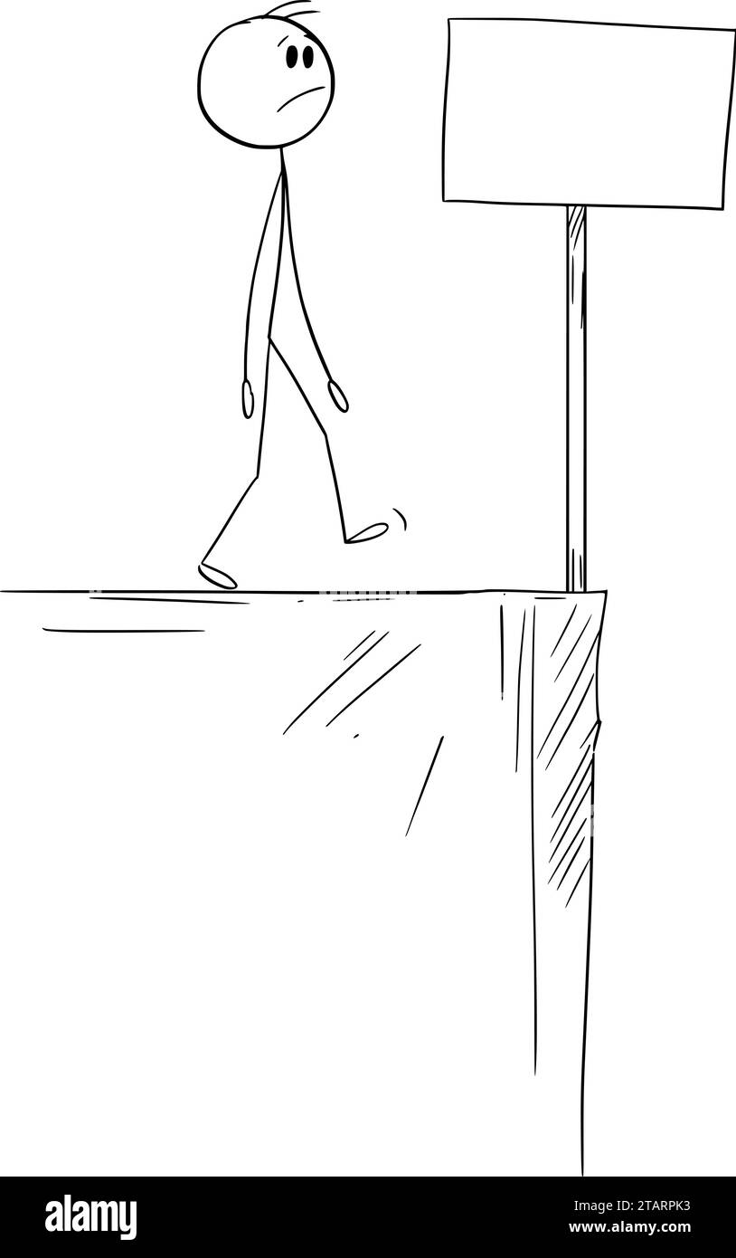 Person oder Geschäftsmann am Rand oder Ende, Vektor-Cartoon-Stick-Abbildung Abbildung Stock Vektor