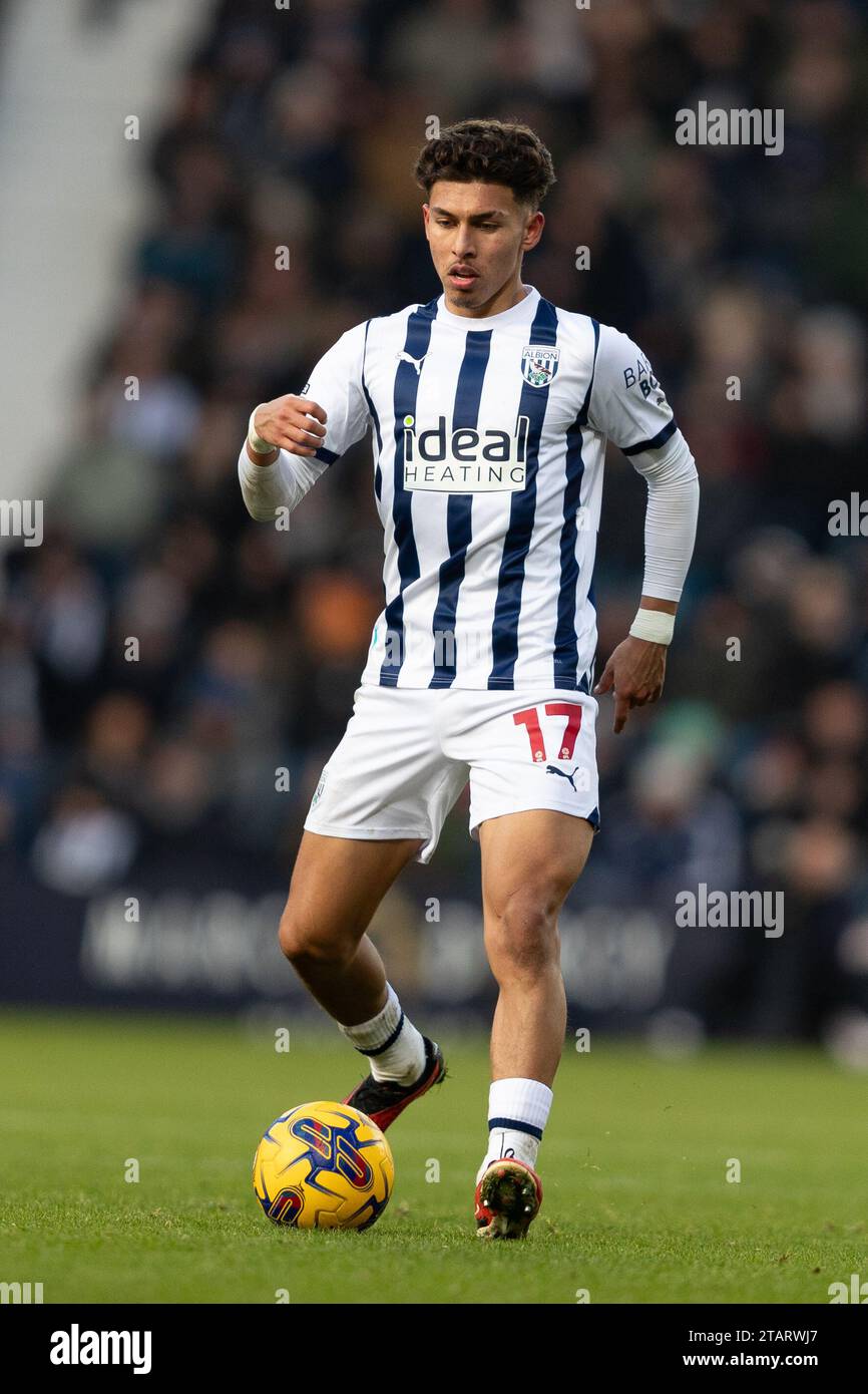 Jeremy Sarmiento von West Bromwich während des Sky Bet Championship-Spiels zwischen West Bromwich Albion und Leicester City bei den Hawthorns, West Bromwich am Samstag, den 2. Dezember 2023. (Foto: Gustavo Pantano | MI News) Credit: MI News & Sport /Alamy Live News Stockfoto