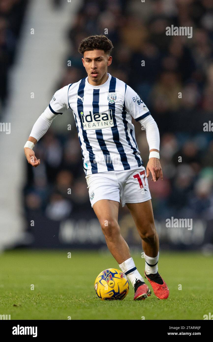 Jeremy Sarmiento von West Bromwich während des Sky Bet Championship-Spiels zwischen West Bromwich Albion und Leicester City bei den Hawthorns, West Bromwich am Samstag, den 2. Dezember 2023. (Foto: Gustavo Pantano | MI News) Credit: MI News & Sport /Alamy Live News Stockfoto