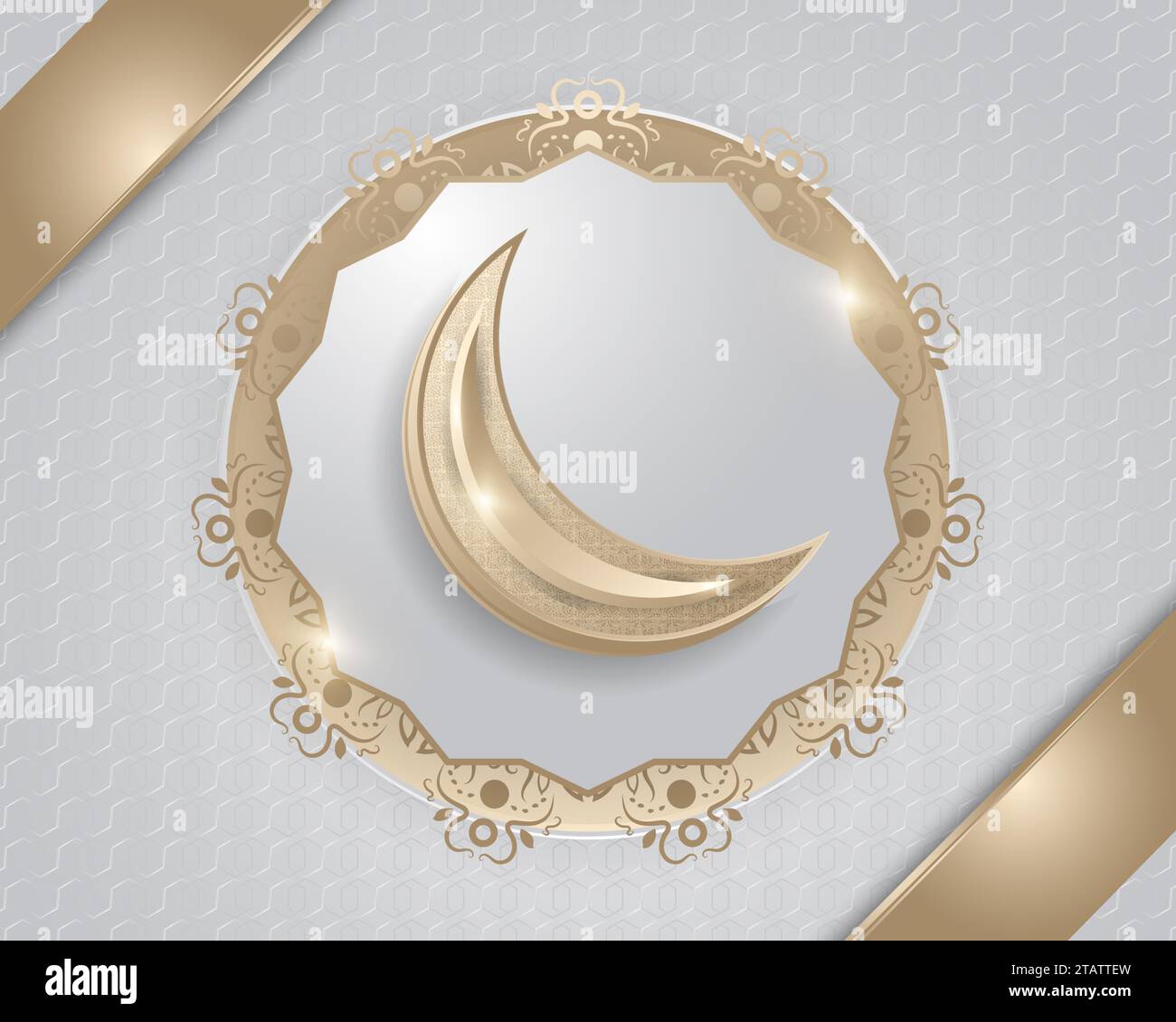 Islamischer Hintergrund mit Goldmond und luxuriöse Dekorationen auf weißem Hintergrund mit abstraktem Muster Stock Vektor